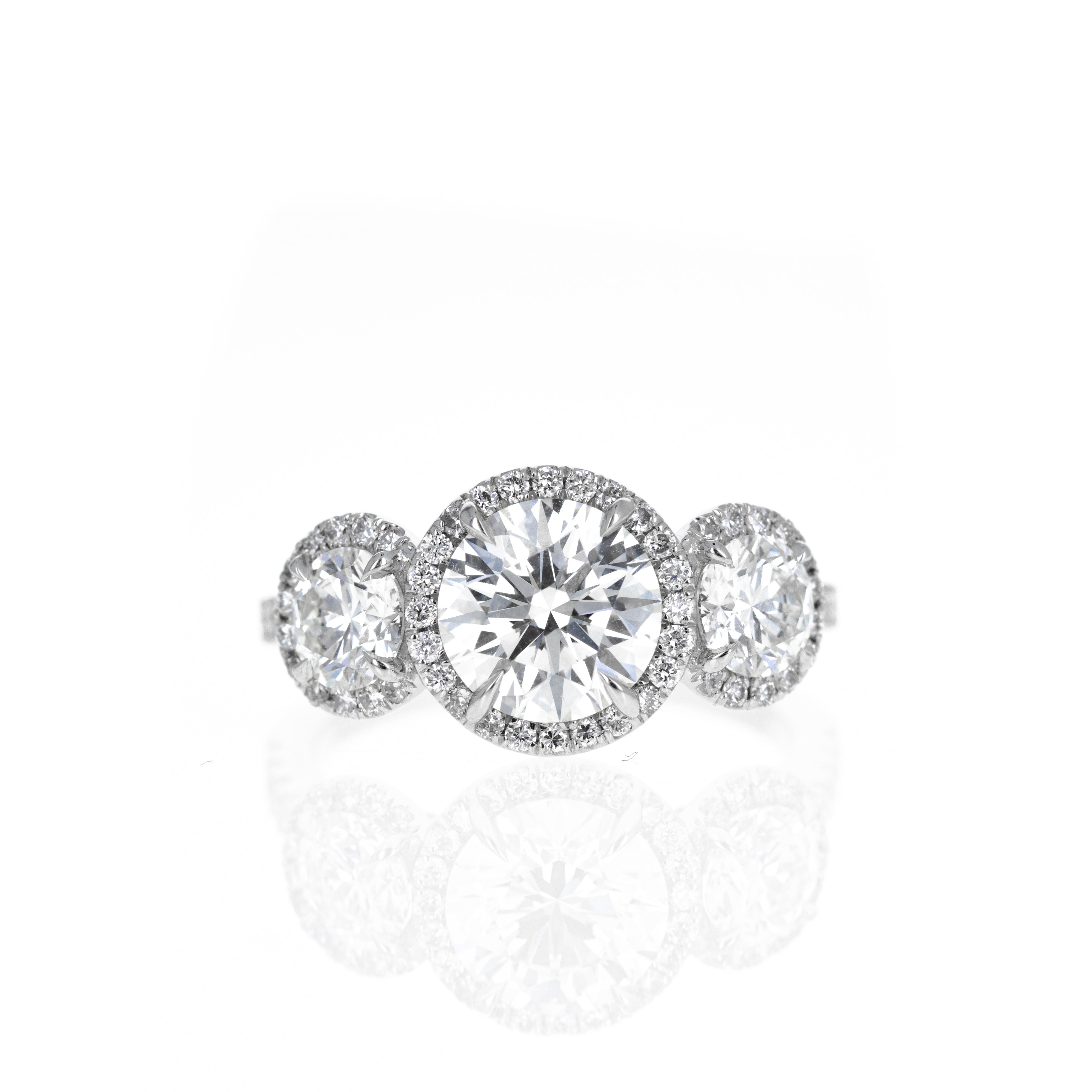 Platinum 1.85 Carat Round Diamond Three Stone Engagement Ring - Queen May