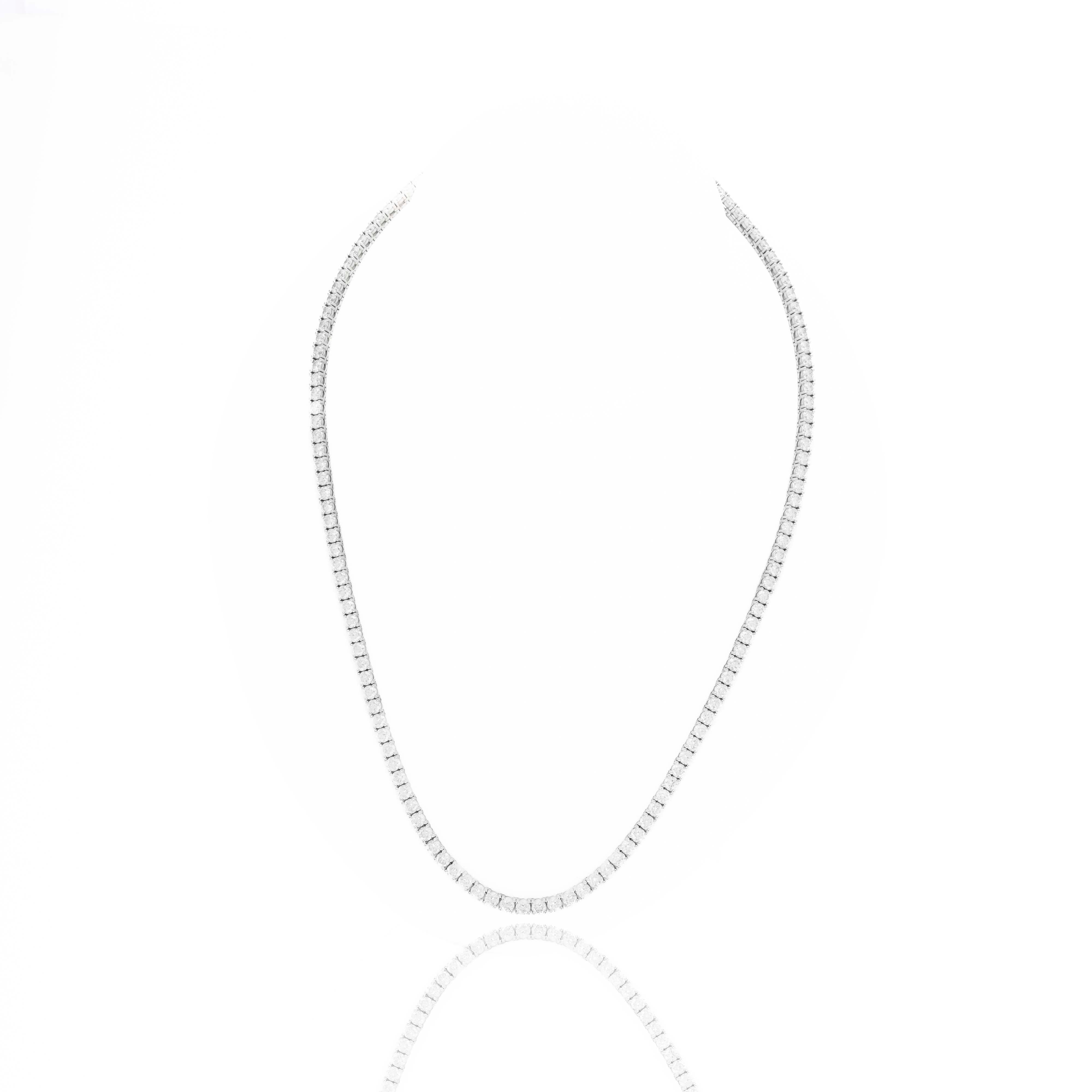 14K White Gold 21.46 Carat Round Diamond Tennis Necklace - Queen May