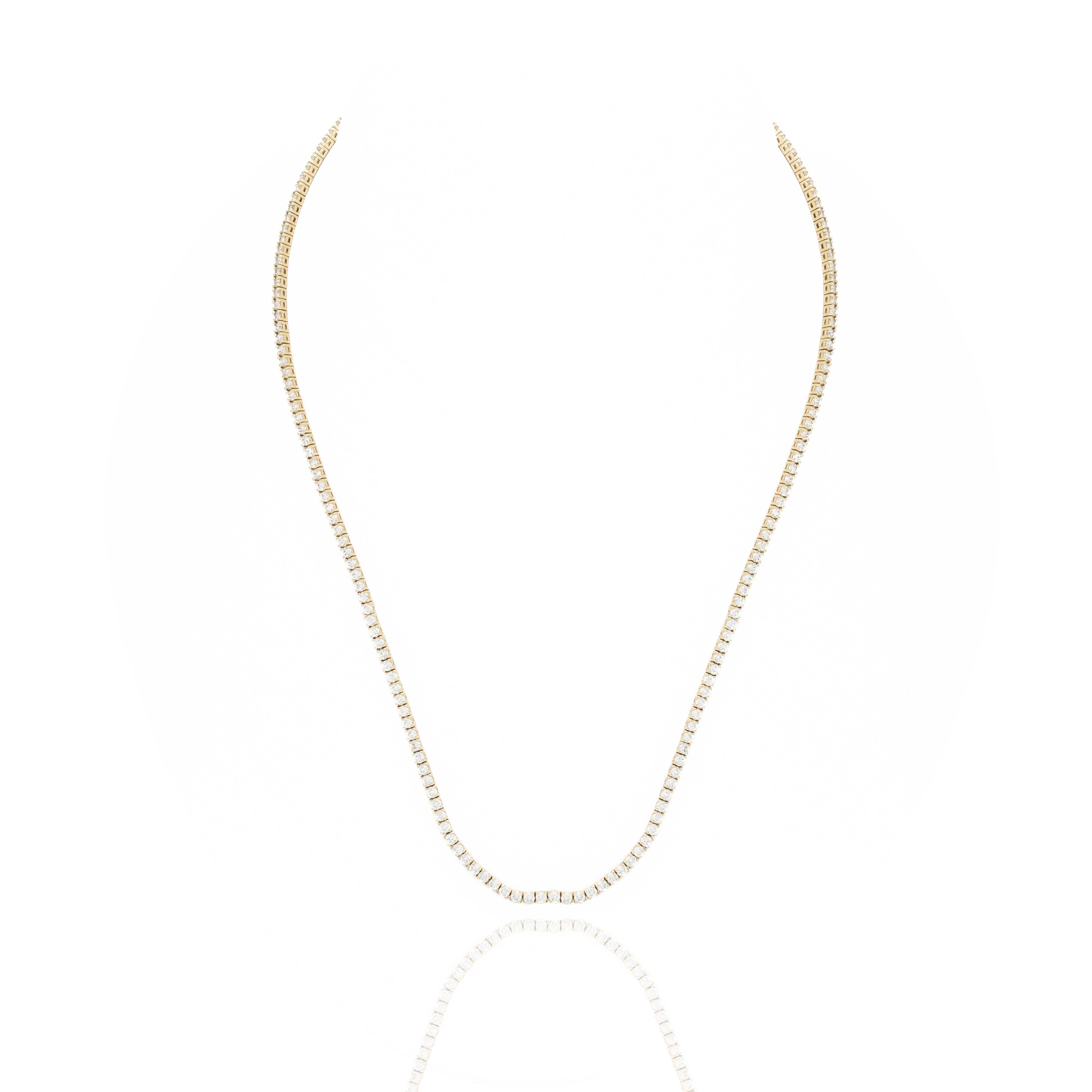 14K Yellow Gold 5.99 Carat Round Diamond Tennis Necklace - Queen May