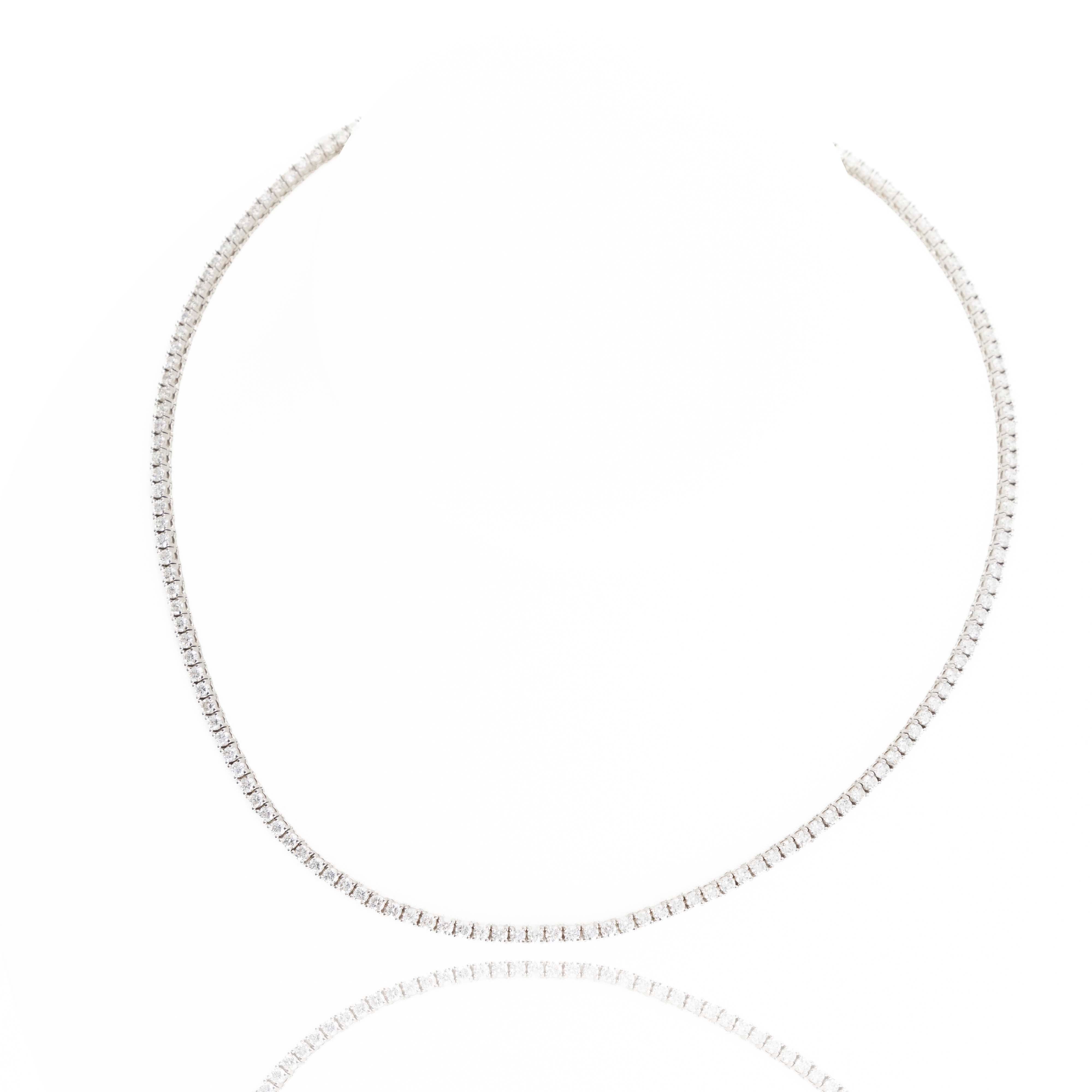 14K White Gold 7.09 Carat Round Diamond Tennis Necklace - Queen May