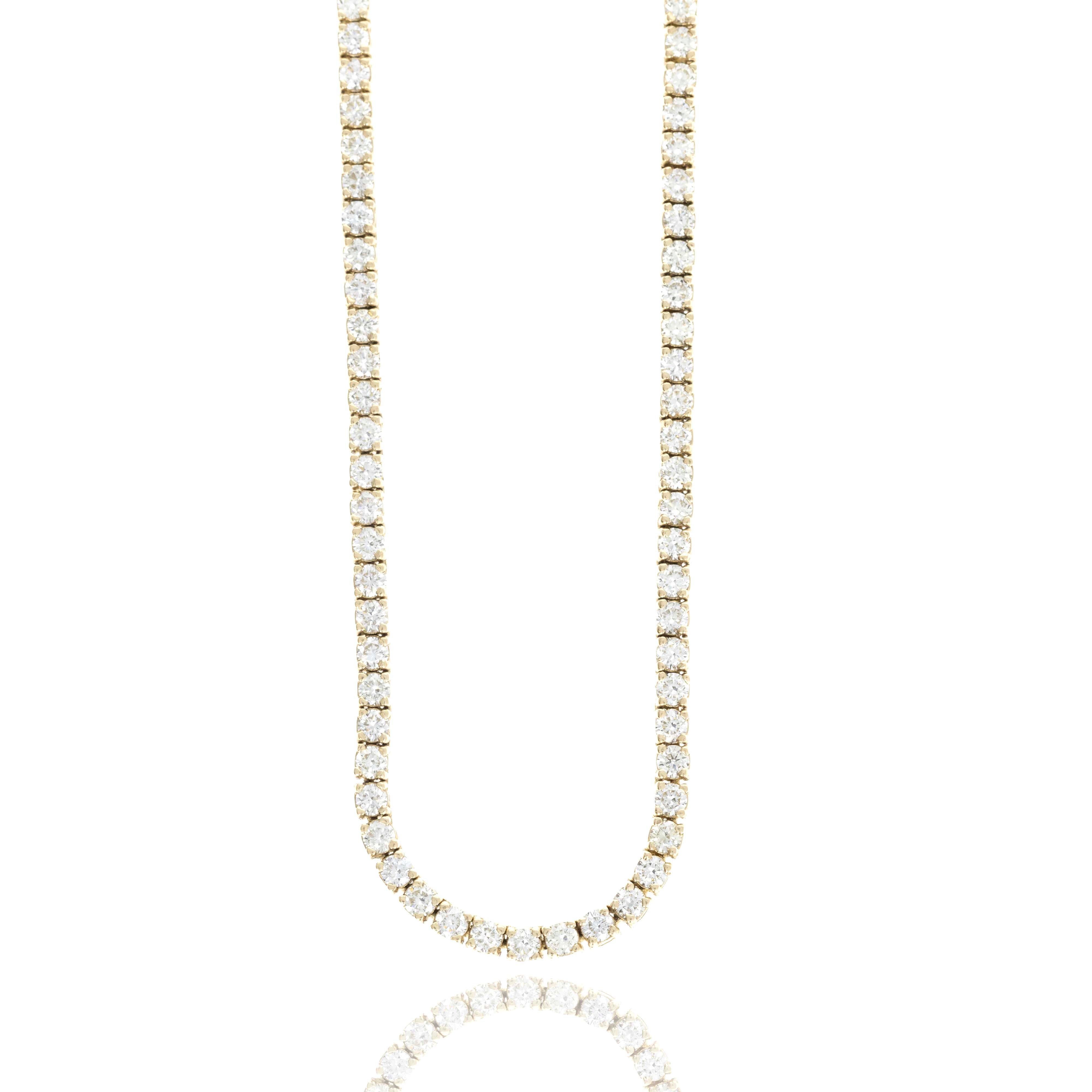 14K Yellow Gold 5.99 Carat Round Diamond Tennis Necklace - Queen May