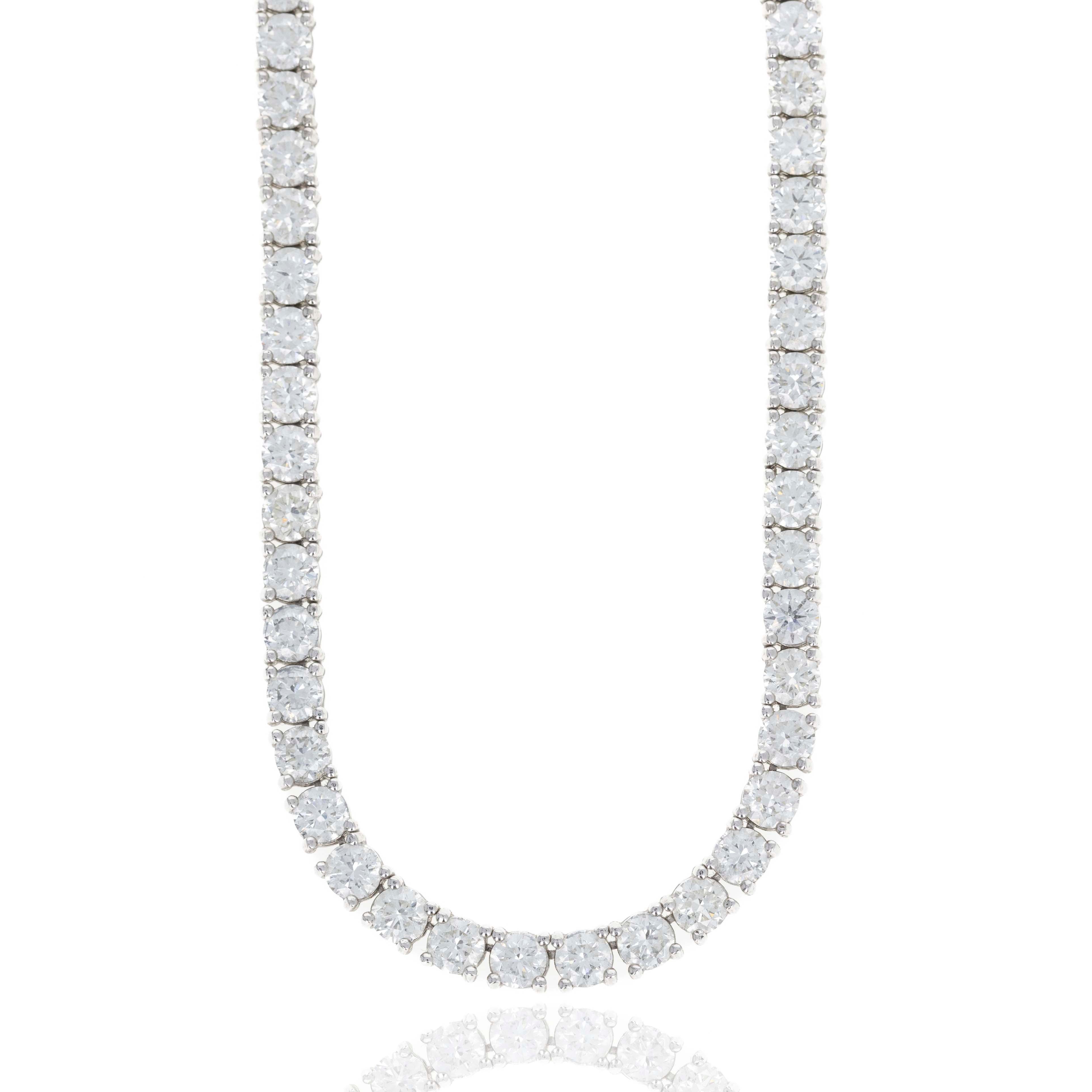 14K White Gold 21.46 Carat Round Diamond Tennis Necklace - Queen May