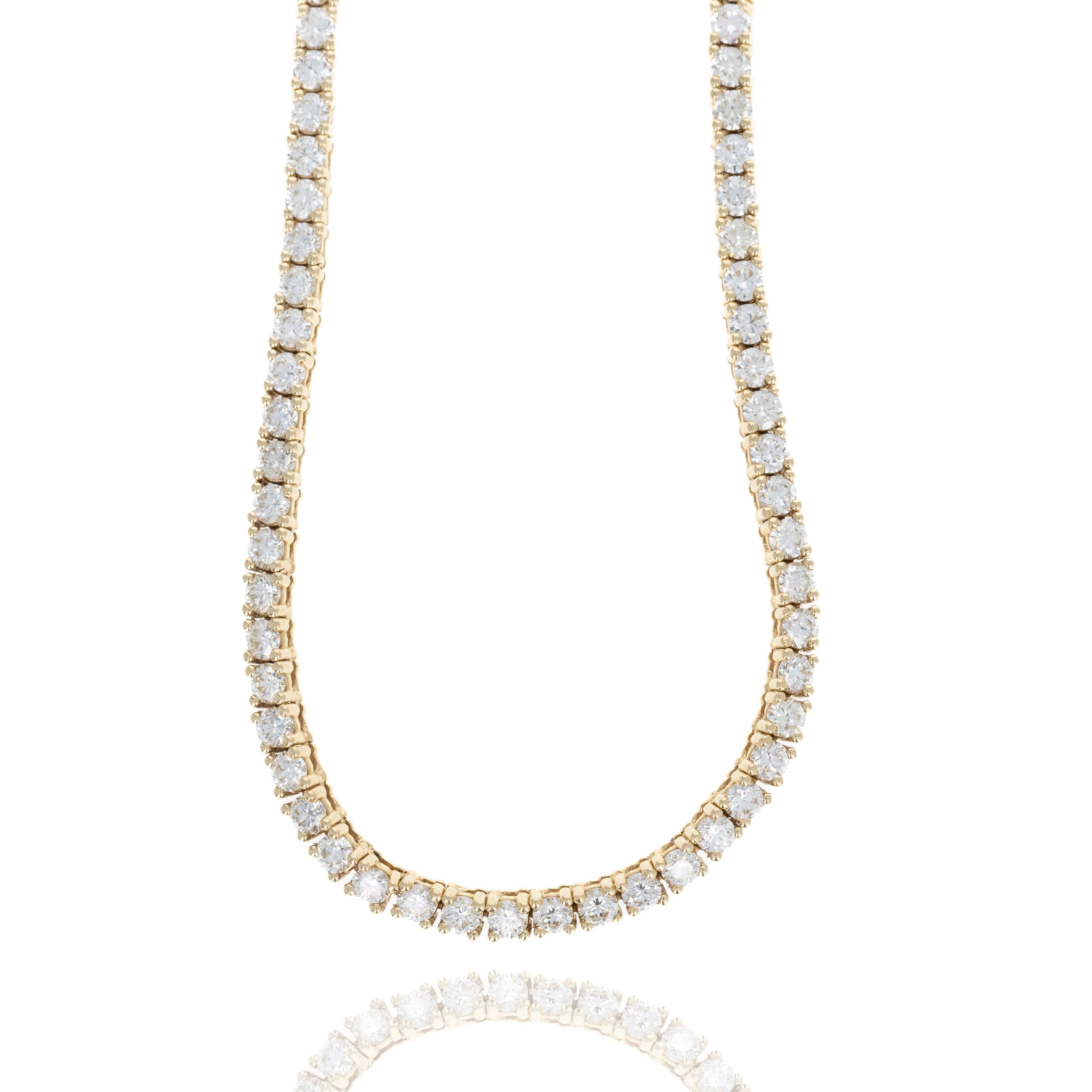 18K Yellow Gold 20.86 Carat Round Diamond Tennis Necklace - Queen May