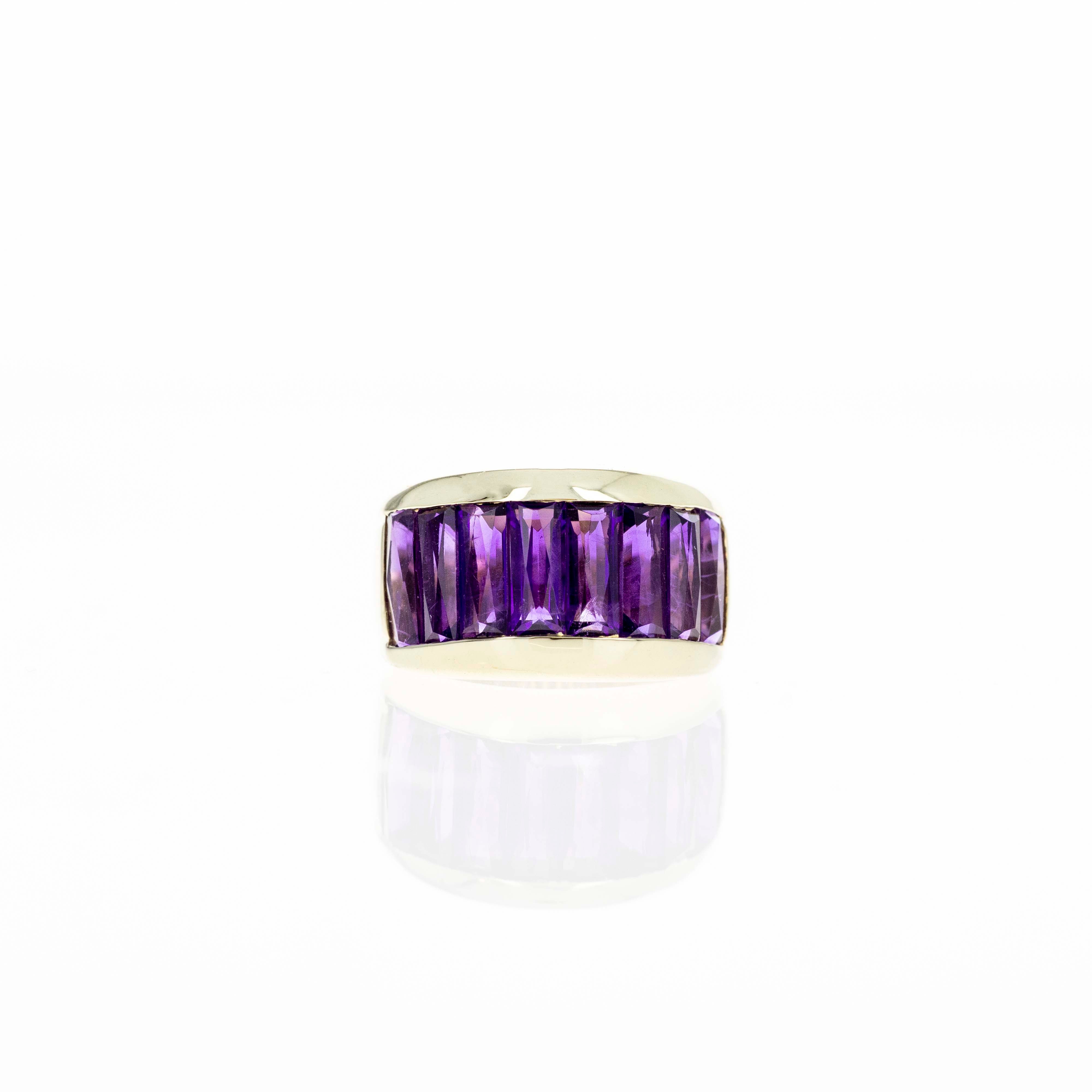 14K Yellow Gold 4 Carat Amethyst Chunky Band - Queen May