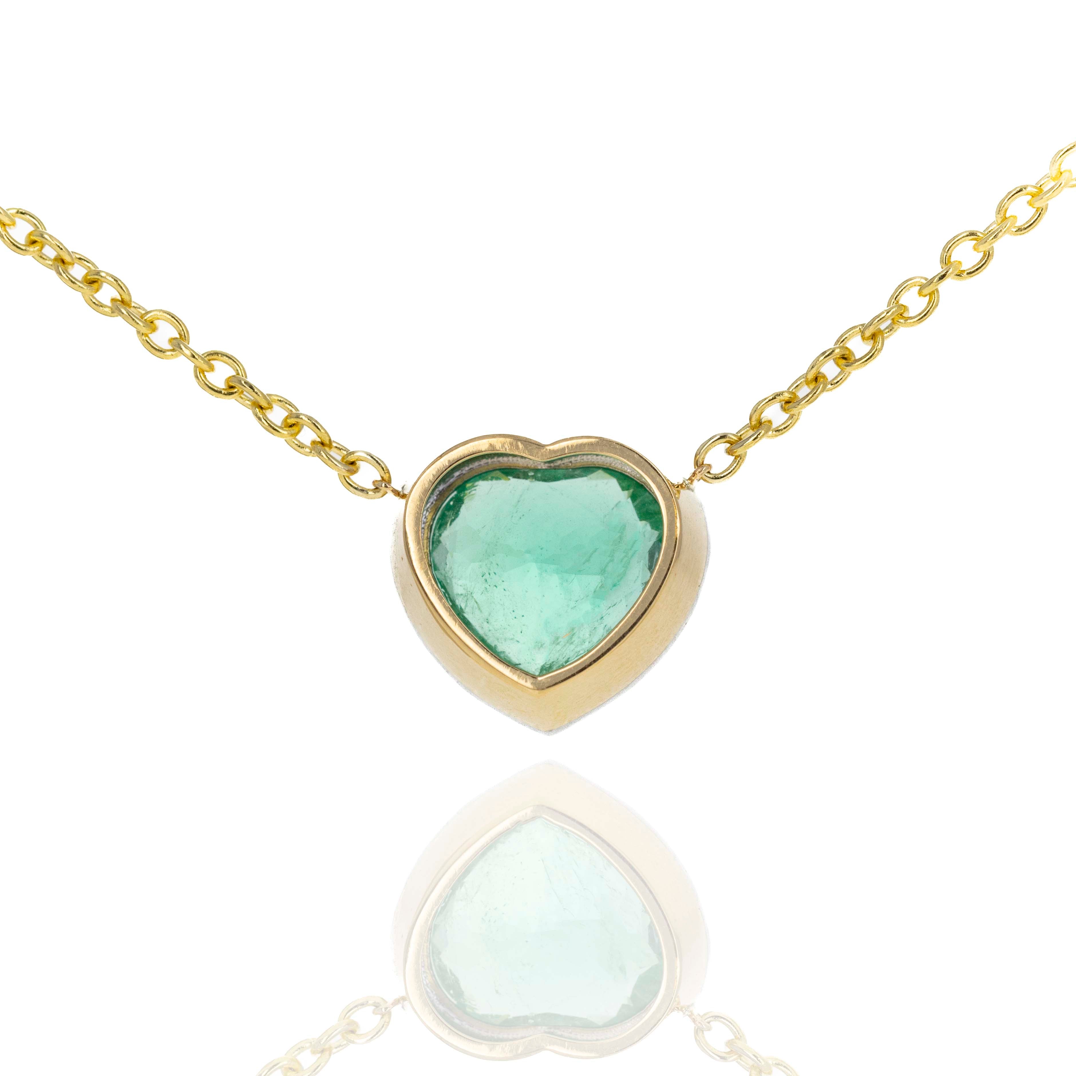 18K Yellow Gold & Platinum 7.31 Carat Heart Emerald Bezel Necklace - Queen May