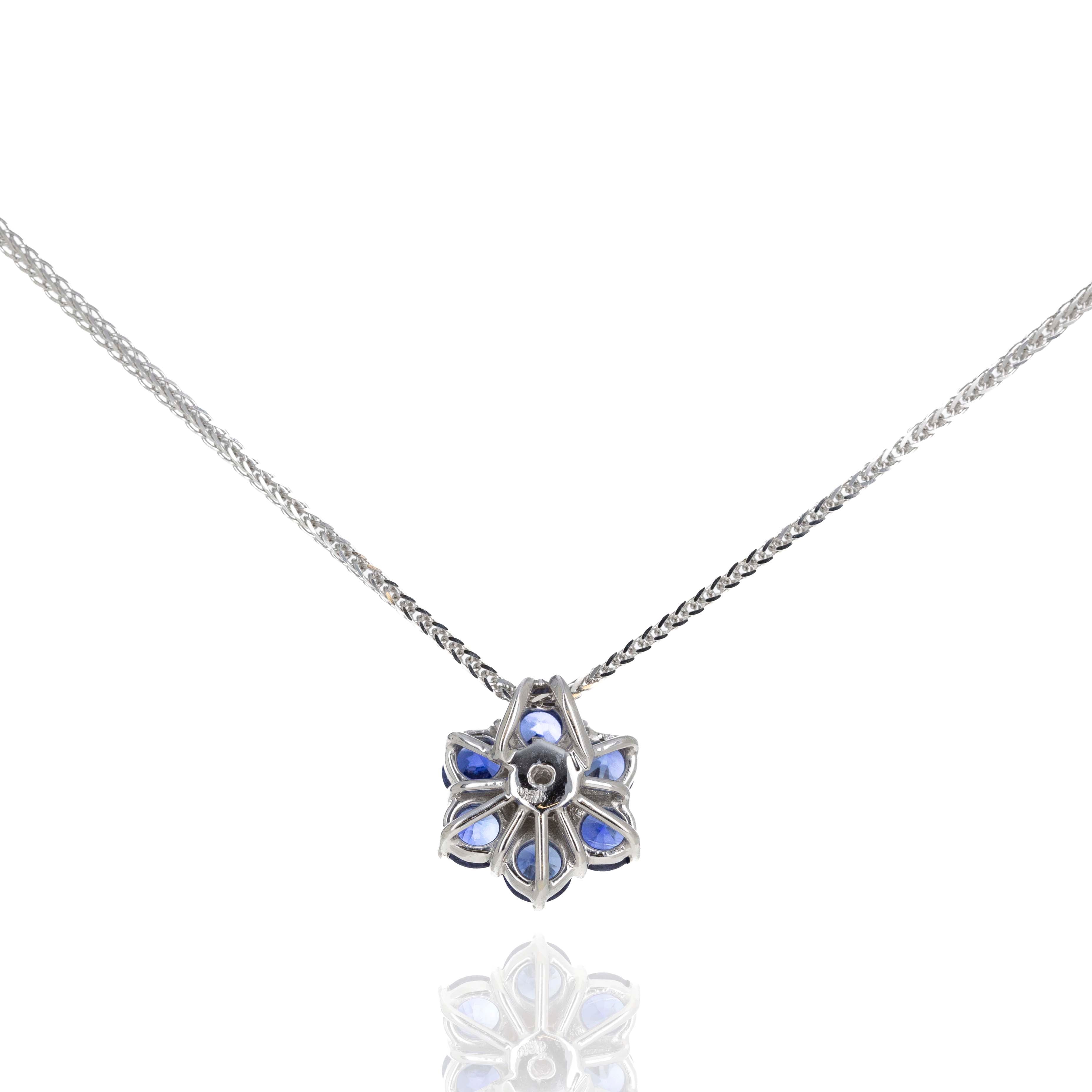 18K White Gold 1.50 Carat Sapphire Diamond Floral Pendant Necklace - Queen May