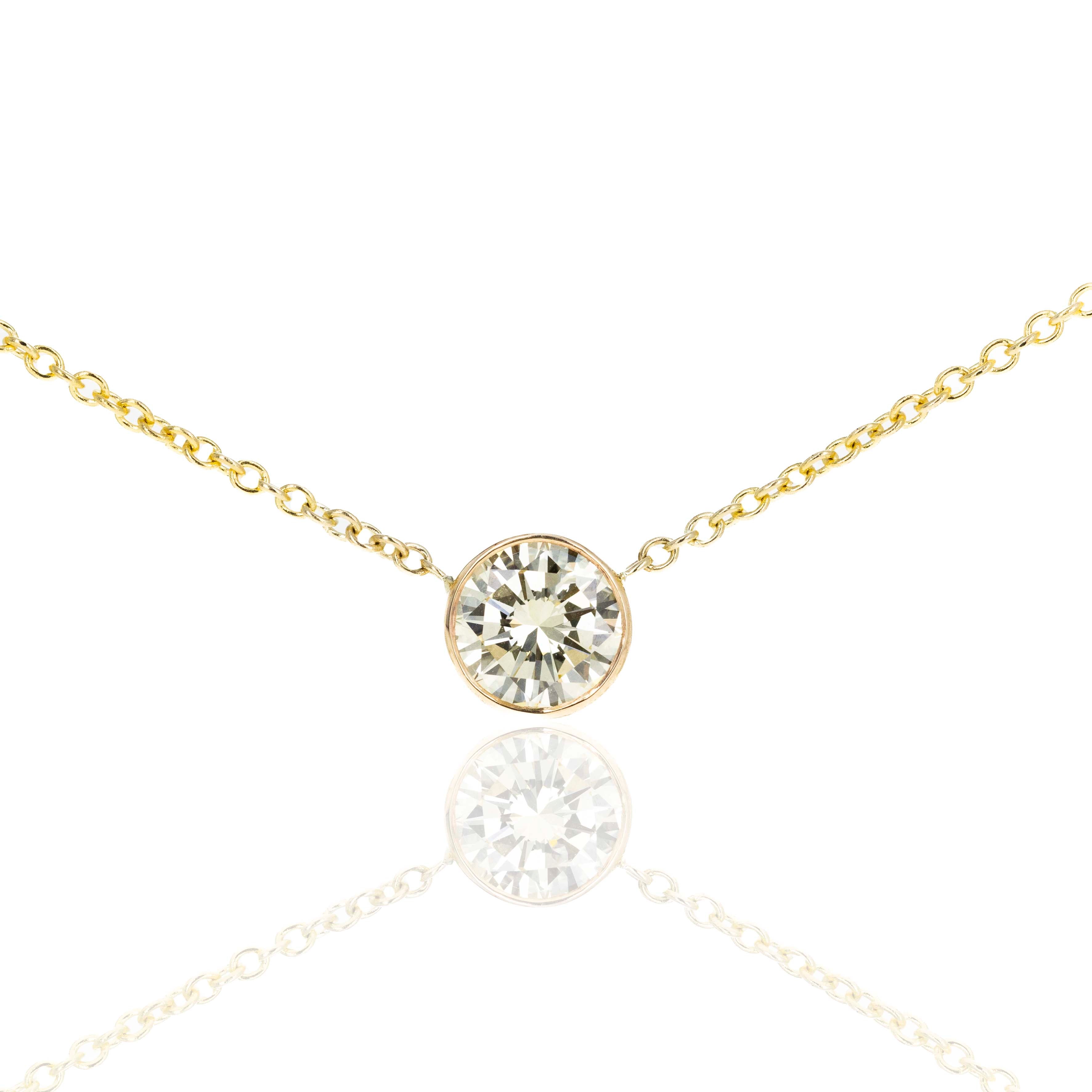 14K Yellow Gold 1.91 Carat Light Yellow Diamond Pendant Bezel Necklace - Queen May