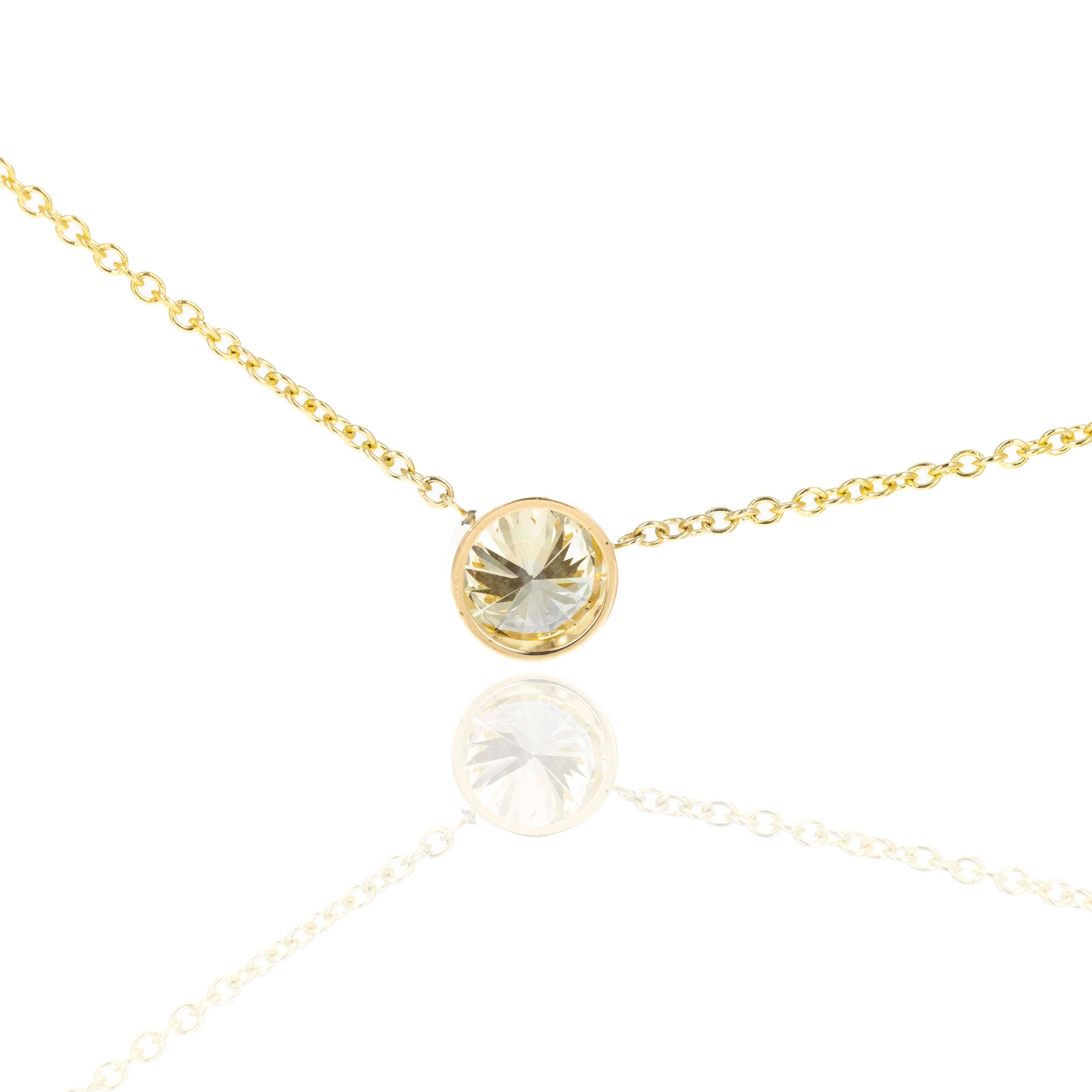 14K Yellow Gold 1.91 Carat Light Yellow Diamond Pendant Bezel Necklace - Queen May