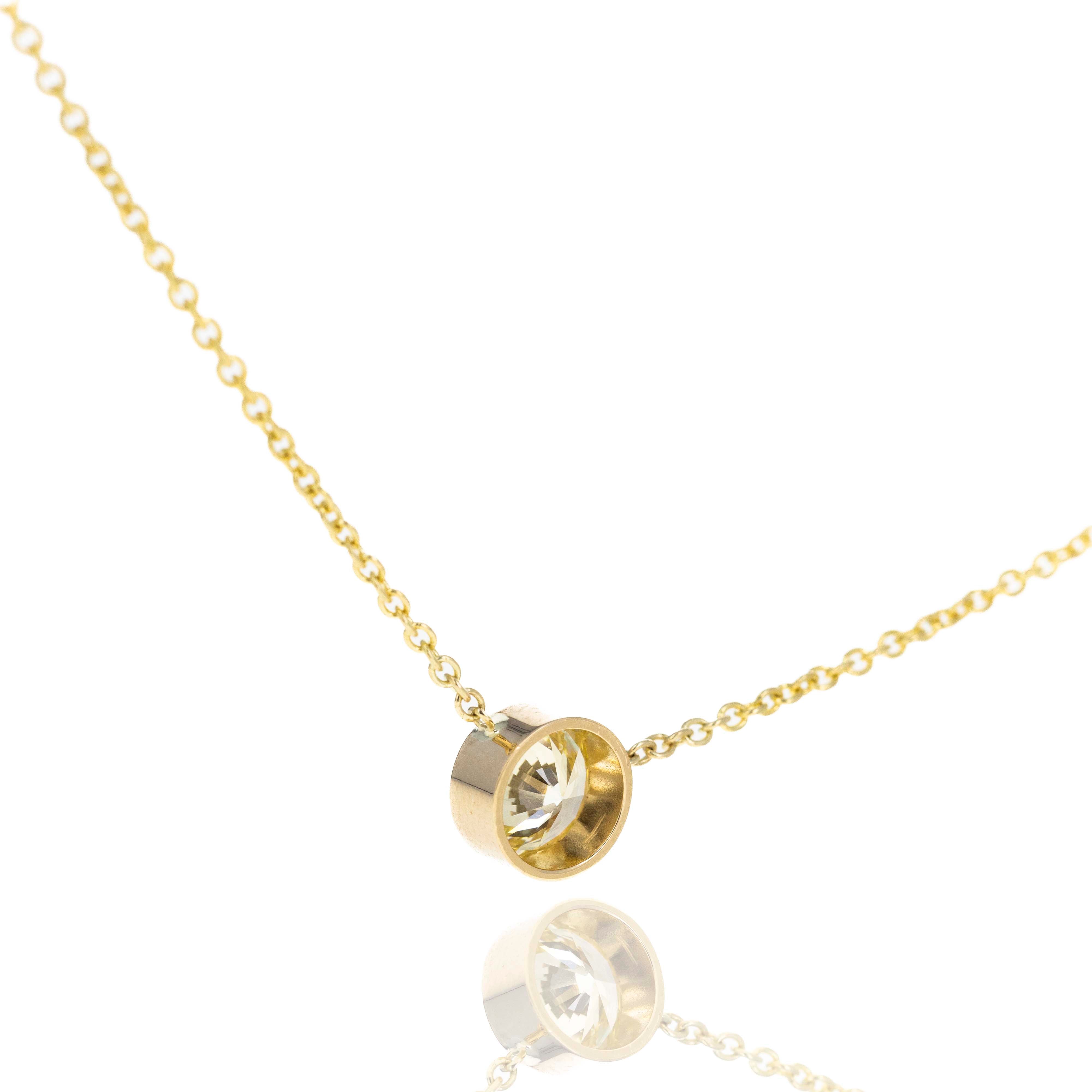 14K Yellow Gold 1.91 Carat Light Yellow Diamond Pendant Bezel Necklace - Queen May