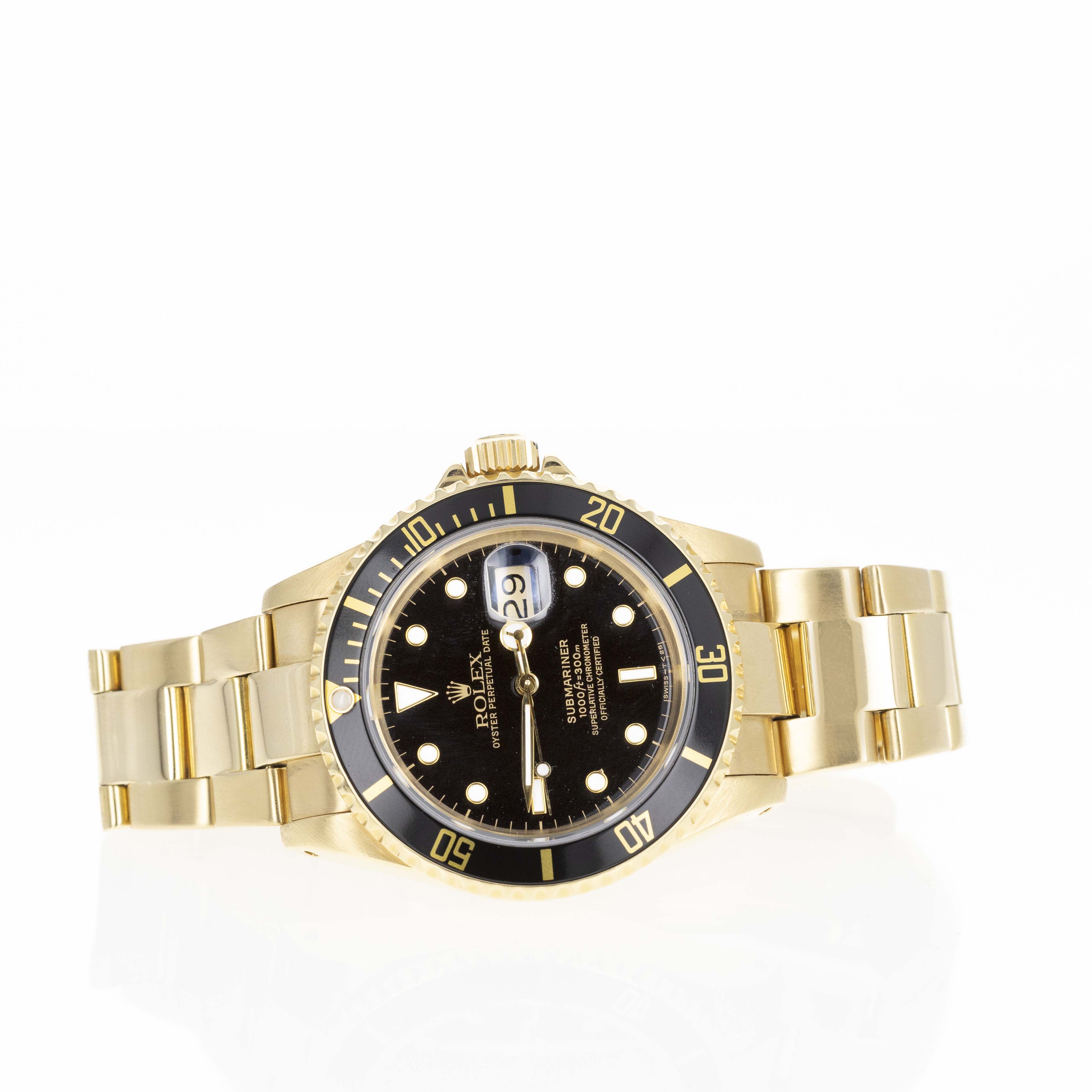 Rolex Submariner 18K Yellow Gold 16618 Box and Papers Service Card 2020 - Queen May