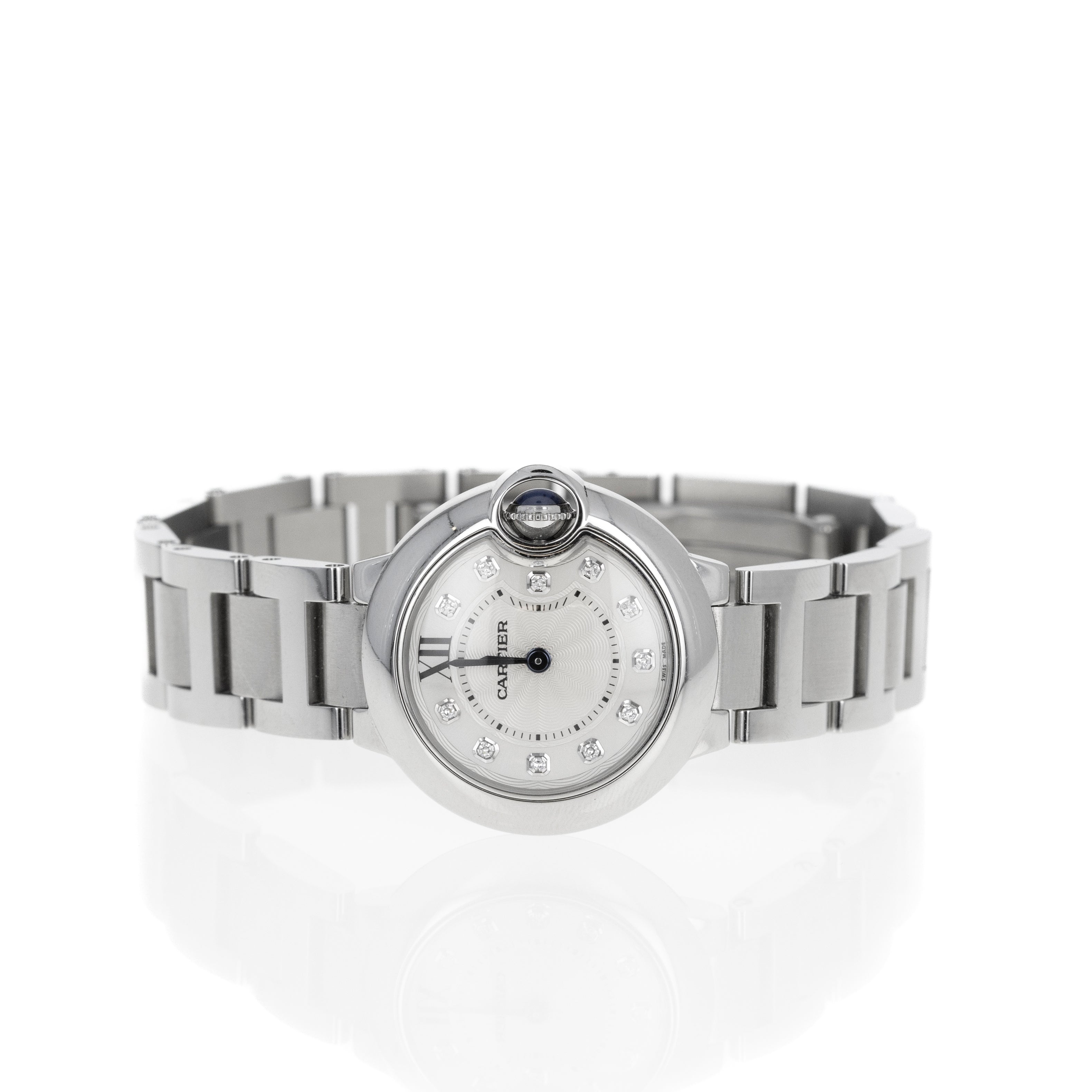 Cartier Ballon Bleu 28MM Silver Diamond Dial Reference WE902073 3009 - Queen May