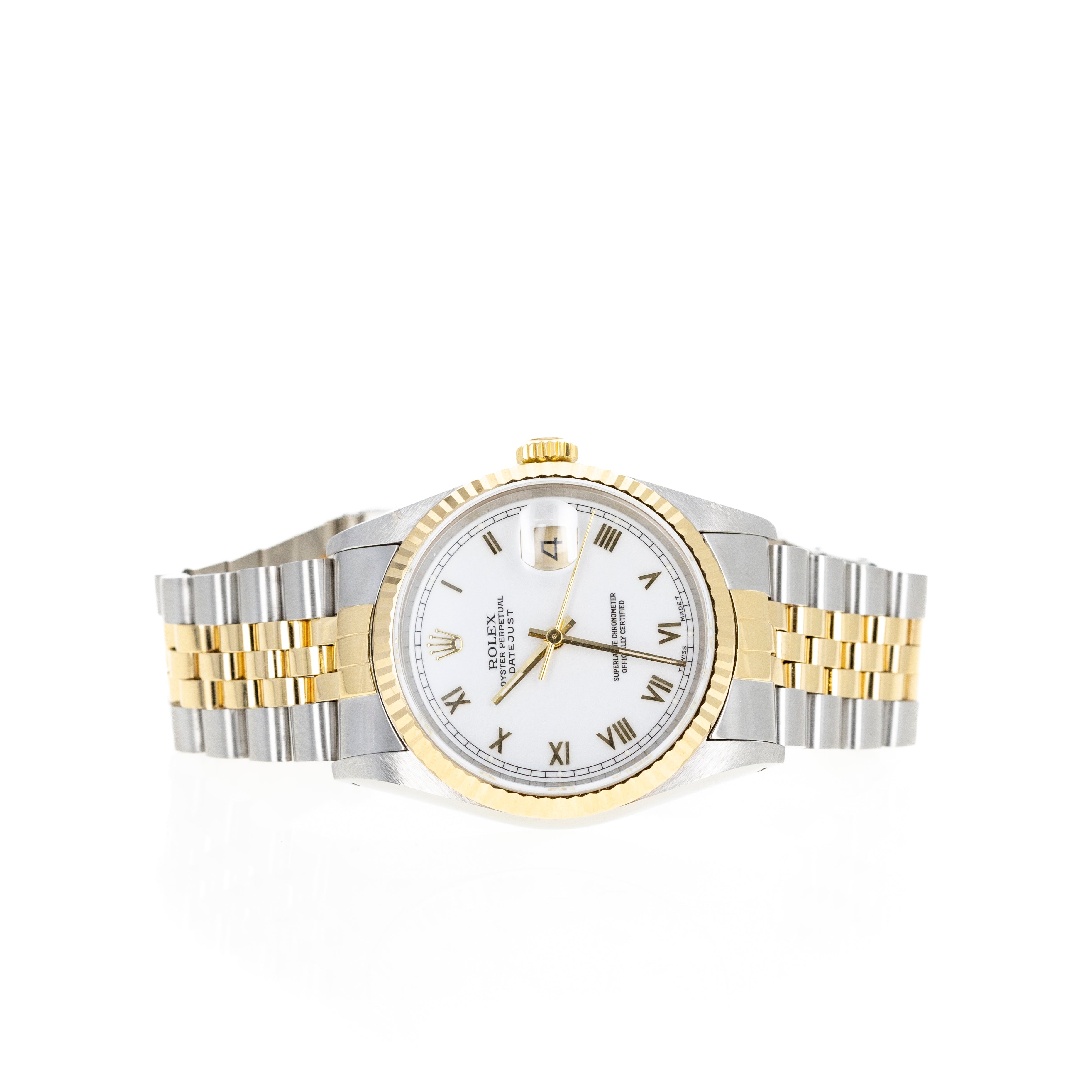 Rolex Datejust 36MM Model 16233 White Roman Numeral Dial Two Tone 18K/SS Jubilee Bracelet - Queen May