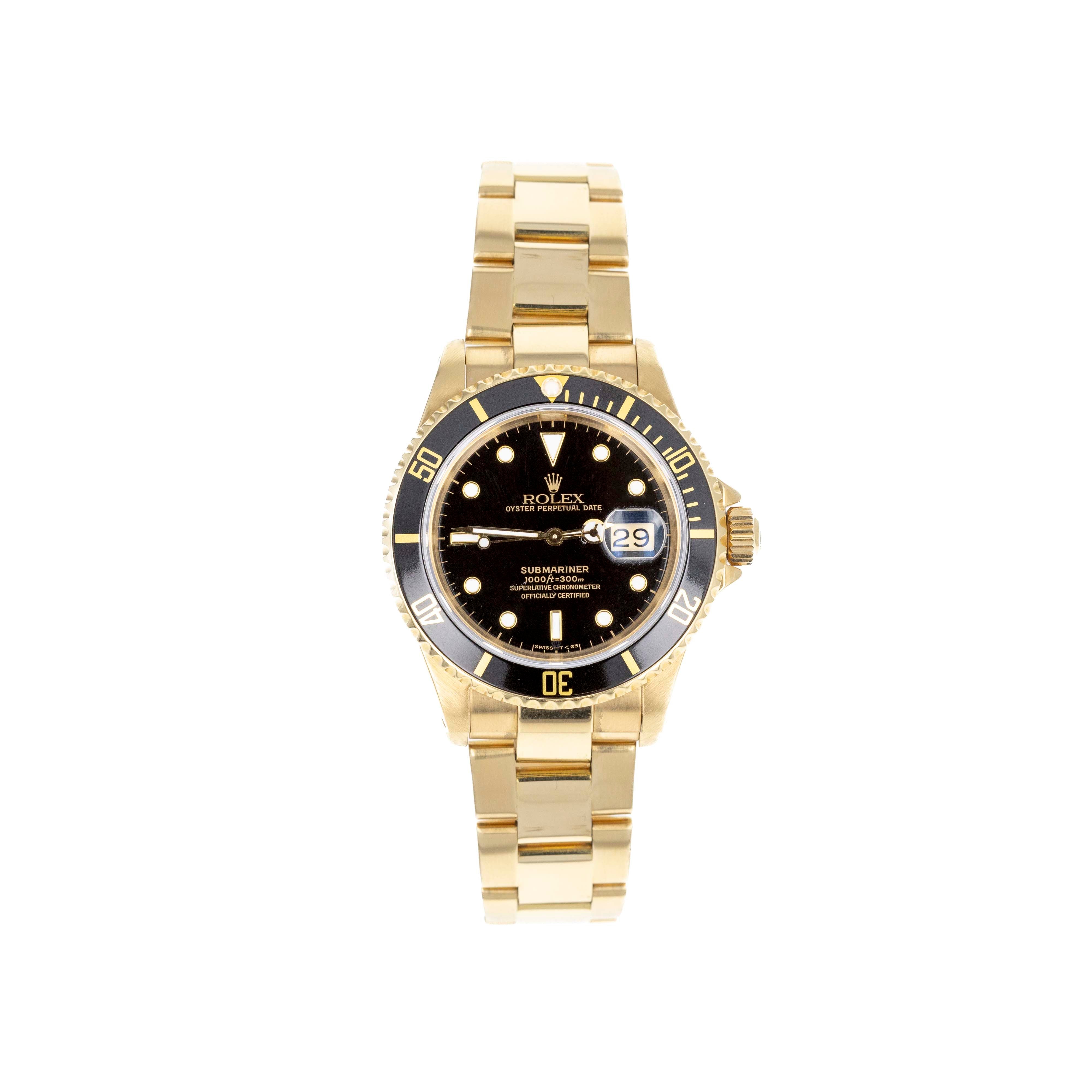 Rolex Submariner 18K Yellow Gold 16618 Box and Papers Service Card 2020 - Queen May