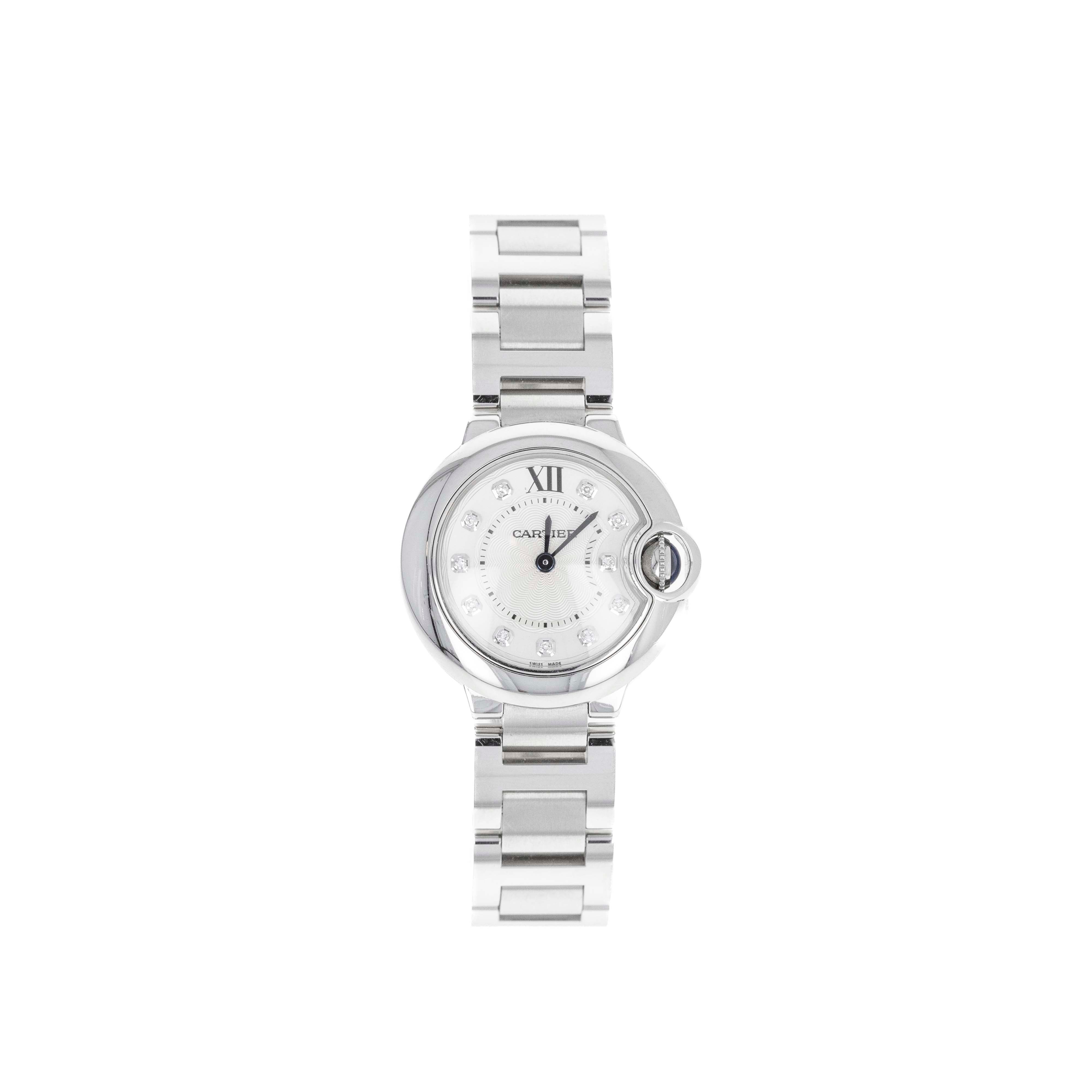 Cartier Ballon Bleu 28MM Silver Diamond Dial Reference WE902073 3009 - Queen May