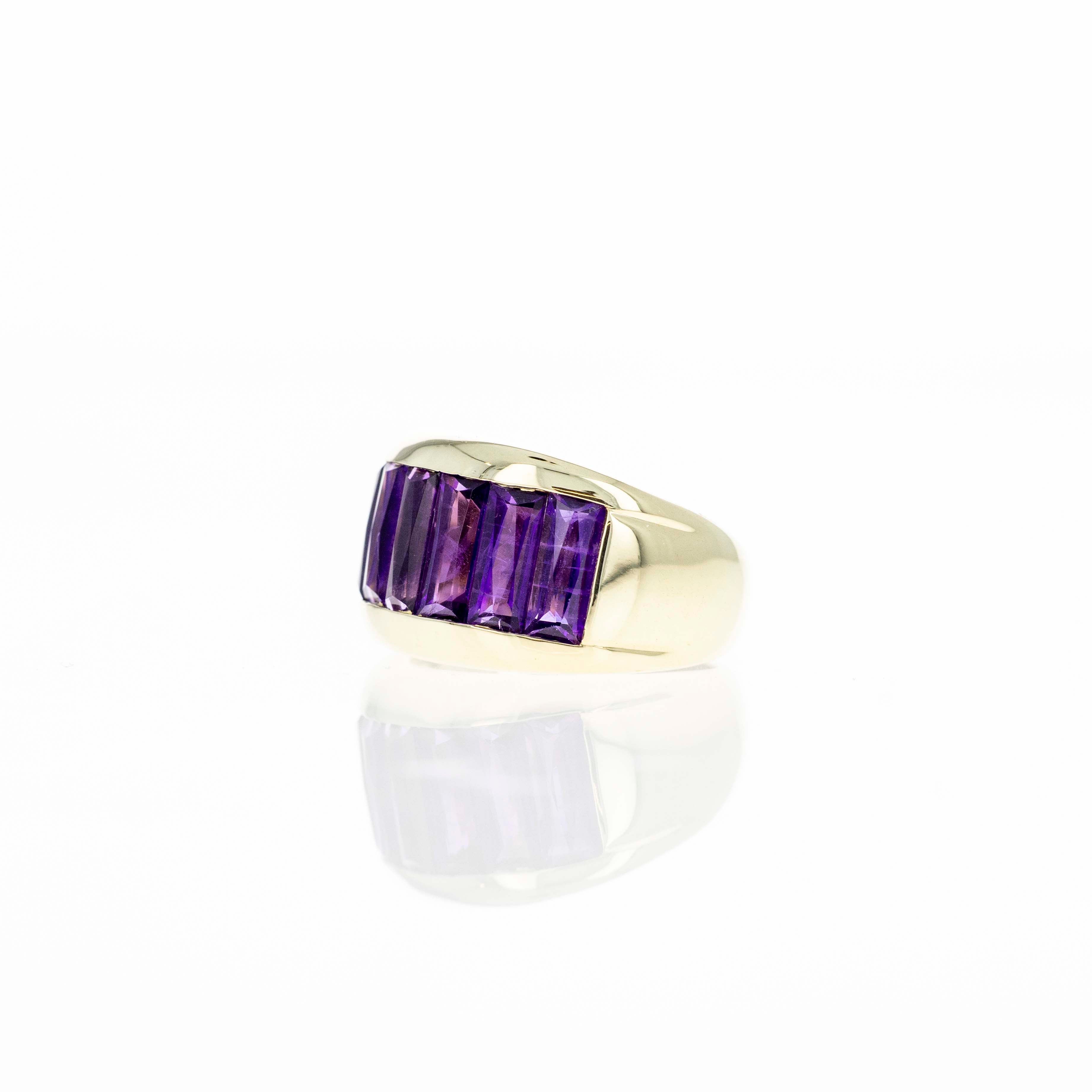 14K Yellow Gold 4 Carat Amethyst Chunky Band - Queen May