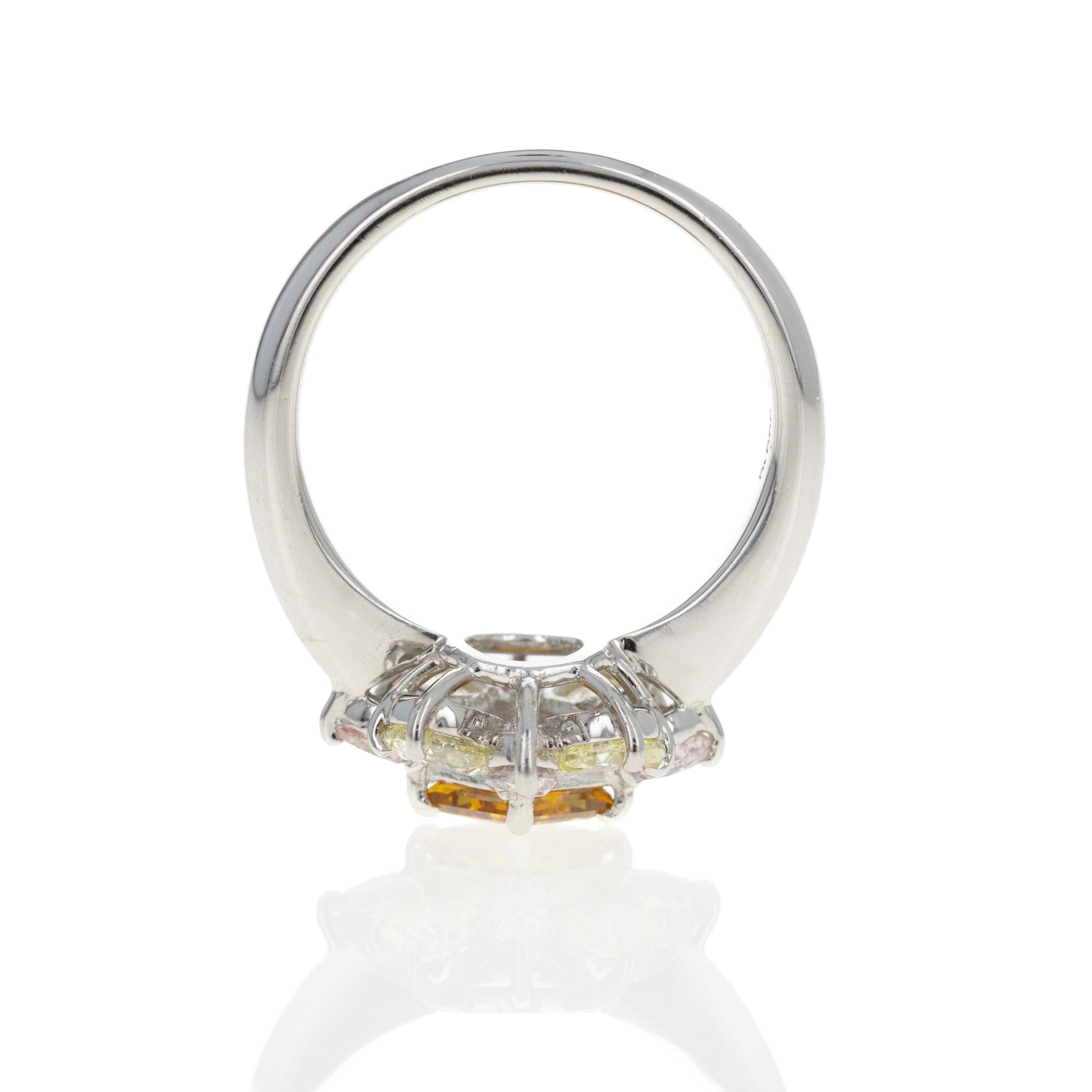 Platinum 0.52 Carat Fancy Orange Kite Diamond Halo Ring - Queen May