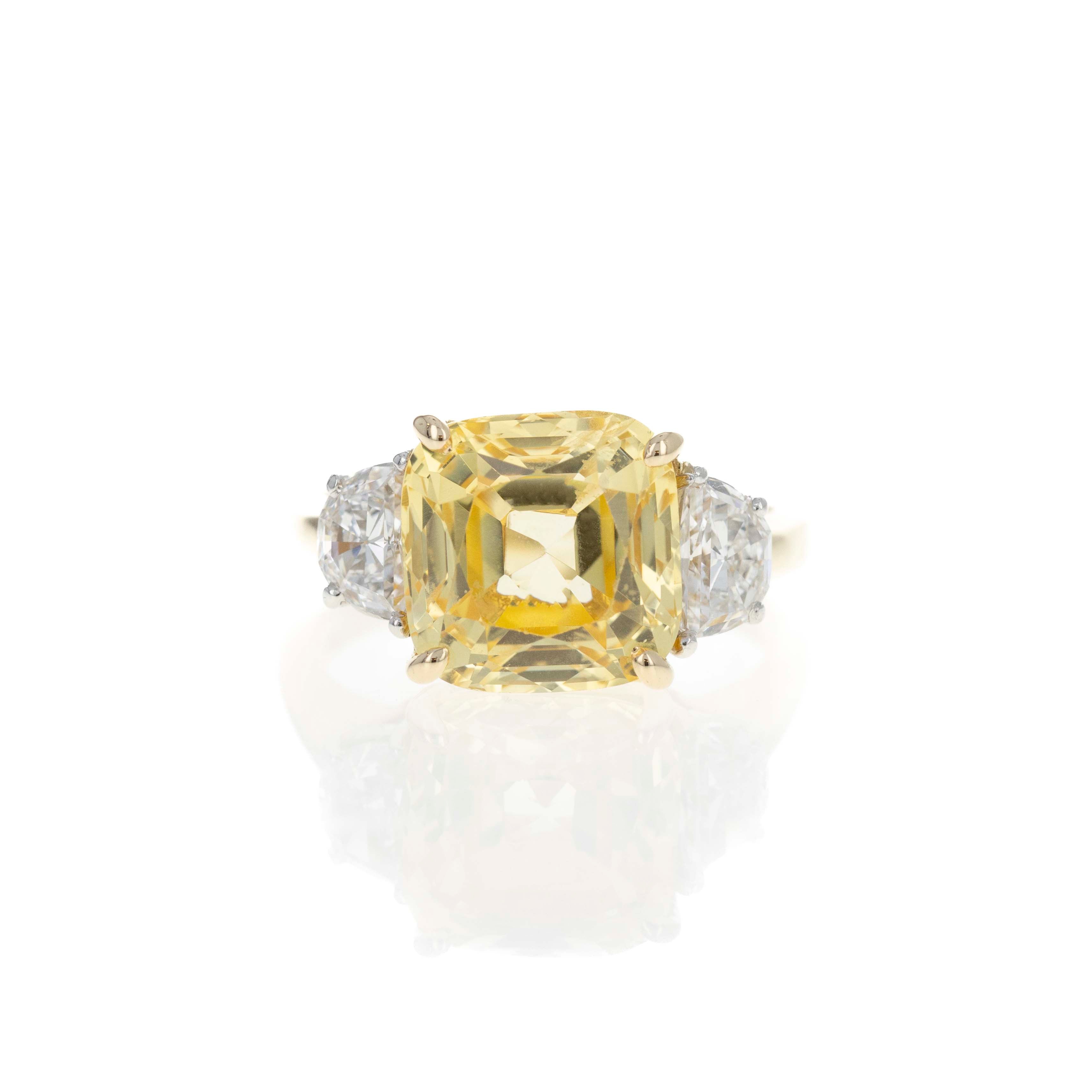 18K Yellow Gold & Platinum 5.86 Carat No Heat Yellow Sapphire Diamond Ring - Queen May