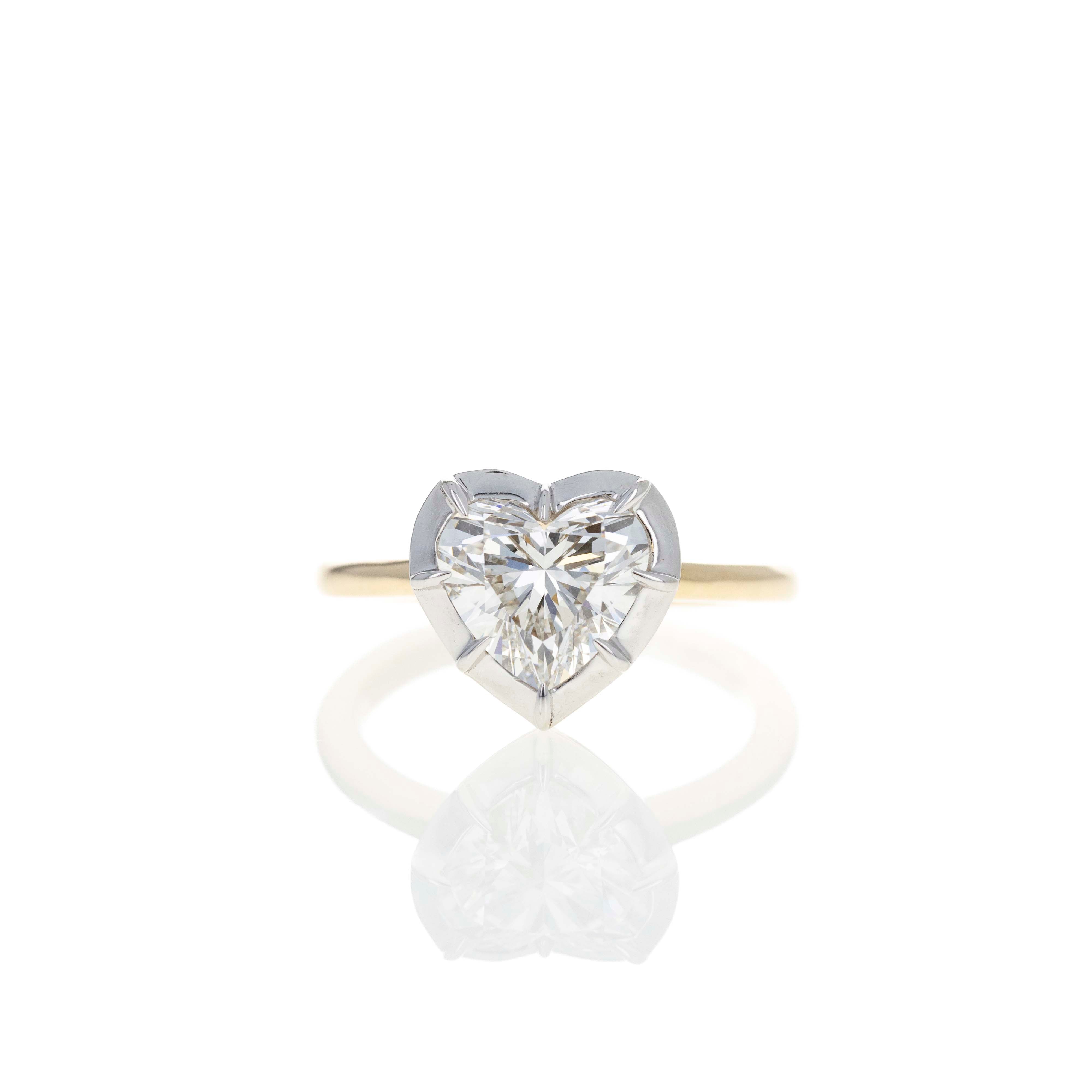 Lab Grown 2.01 Carat Heart Diamond Bezel Two Tone Ring - Queen May