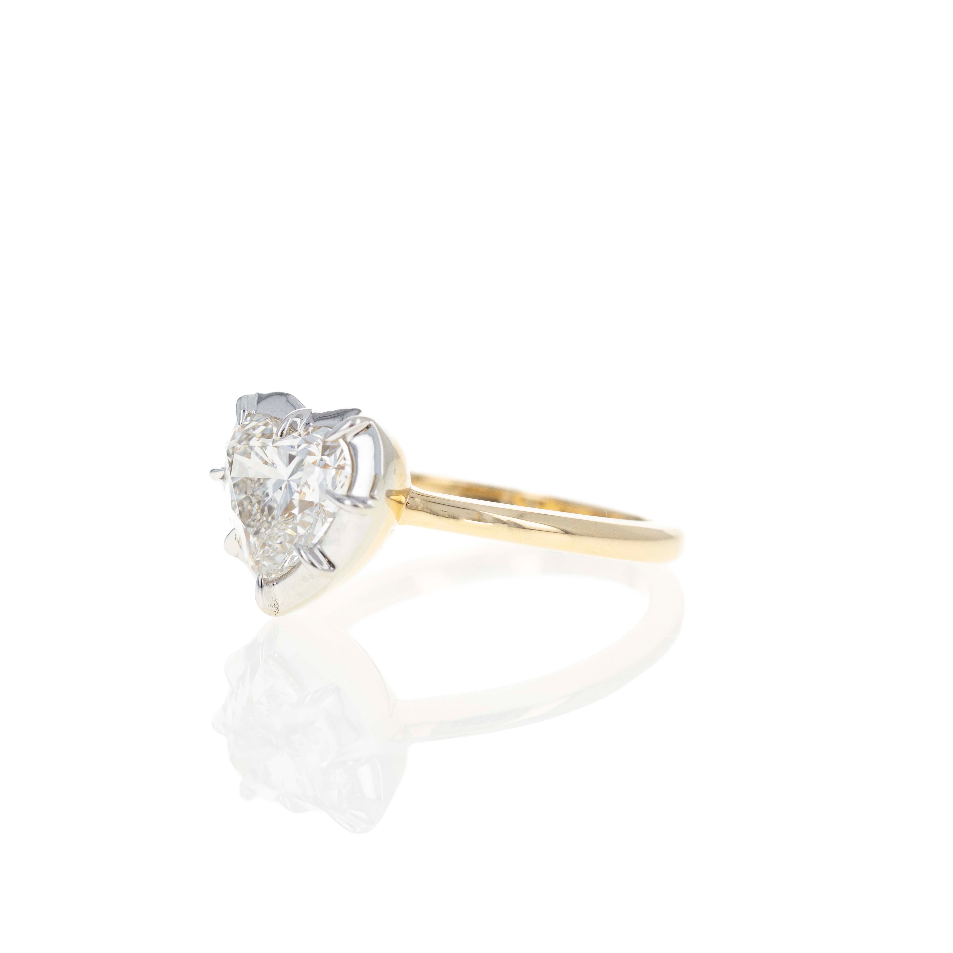 Lab Grown 2.01 Carat Heart Diamond Bezel Two Tone Ring - Queen May