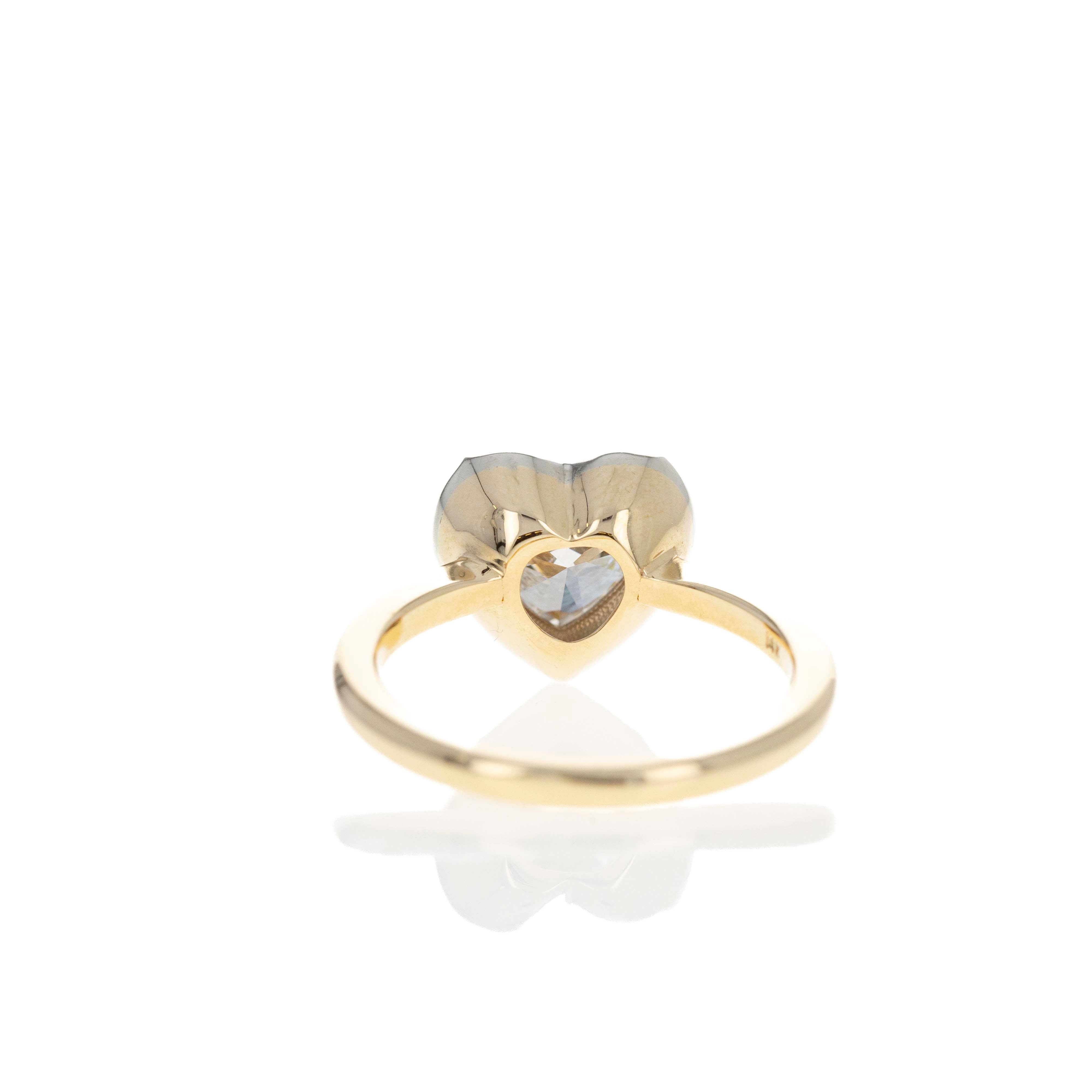 Lab Grown 2.01 Carat Heart Diamond Bezel Two Tone Ring - Queen May
