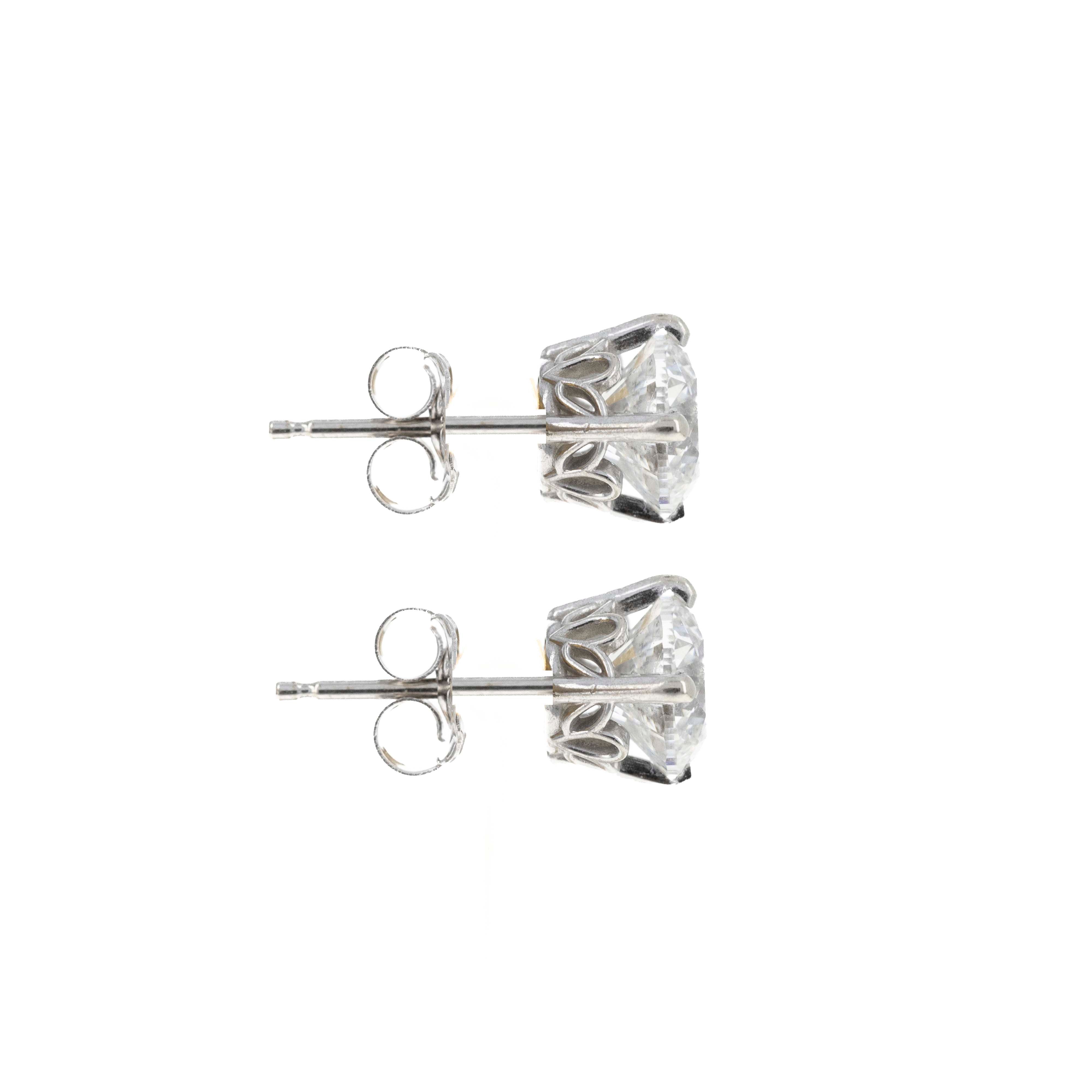 14K White Gold 2 Carat Diamond Four Prong Stud Earrings - Queen May