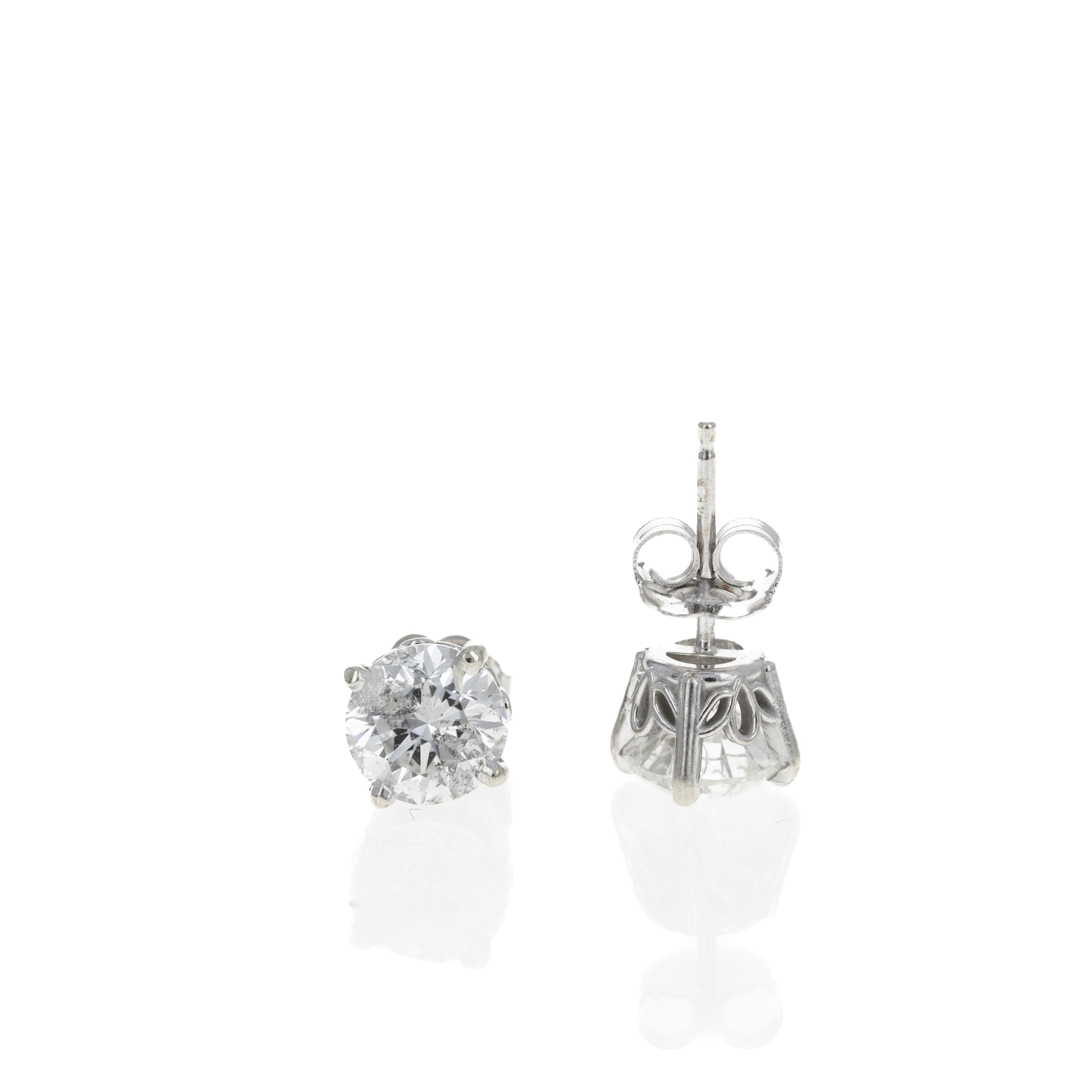 14K White Gold 2 Carat Diamond Four Prong Stud Earrings - Queen May
