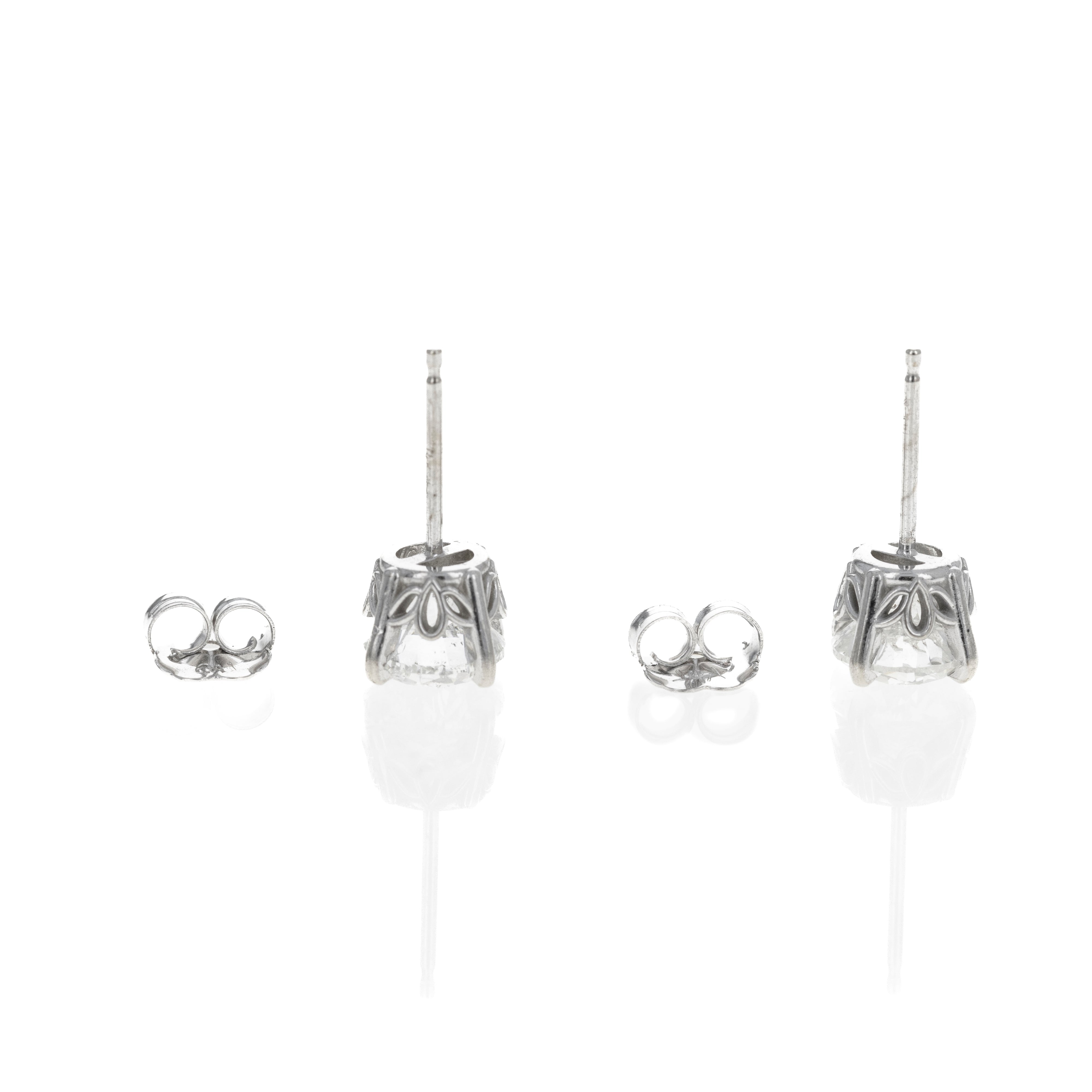 14K White Gold 2 Carat Diamond Four Prong Stud Earrings - Queen May