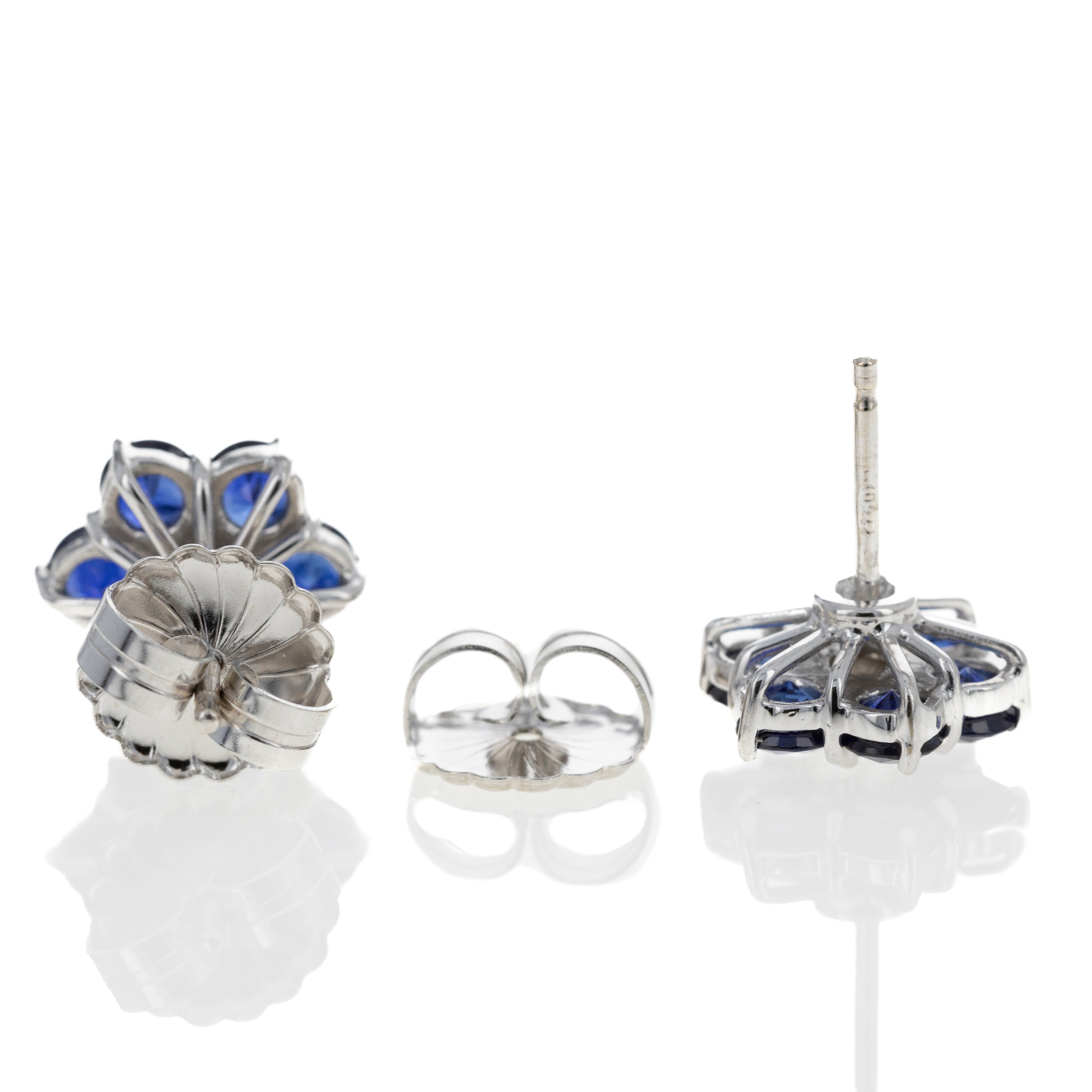 18K White Gold 3 Carat Sapphire Diamond Floral Halo Earrings - Queen May
