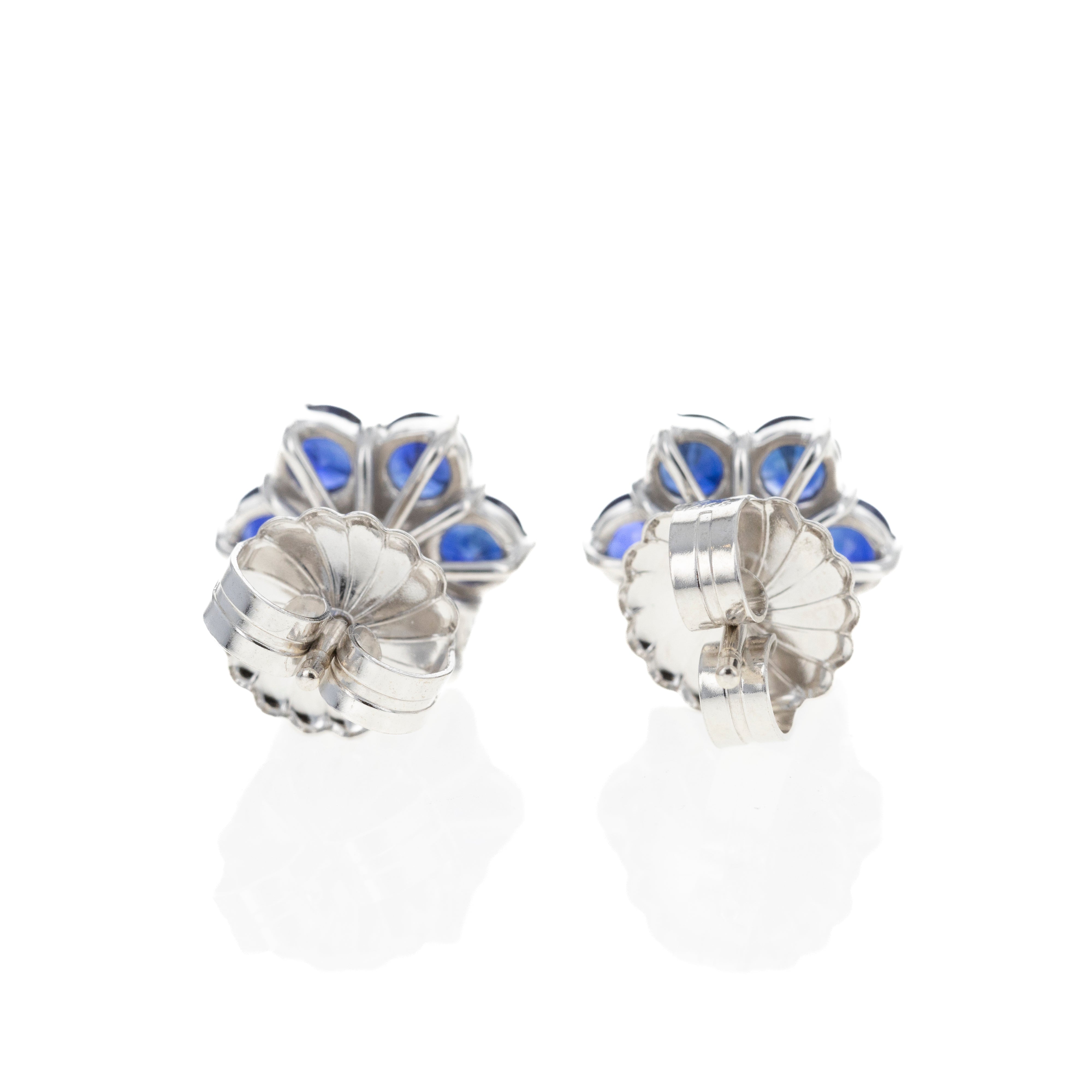18K White Gold 3 Carat Sapphire Diamond Floral Halo Earrings - Queen May