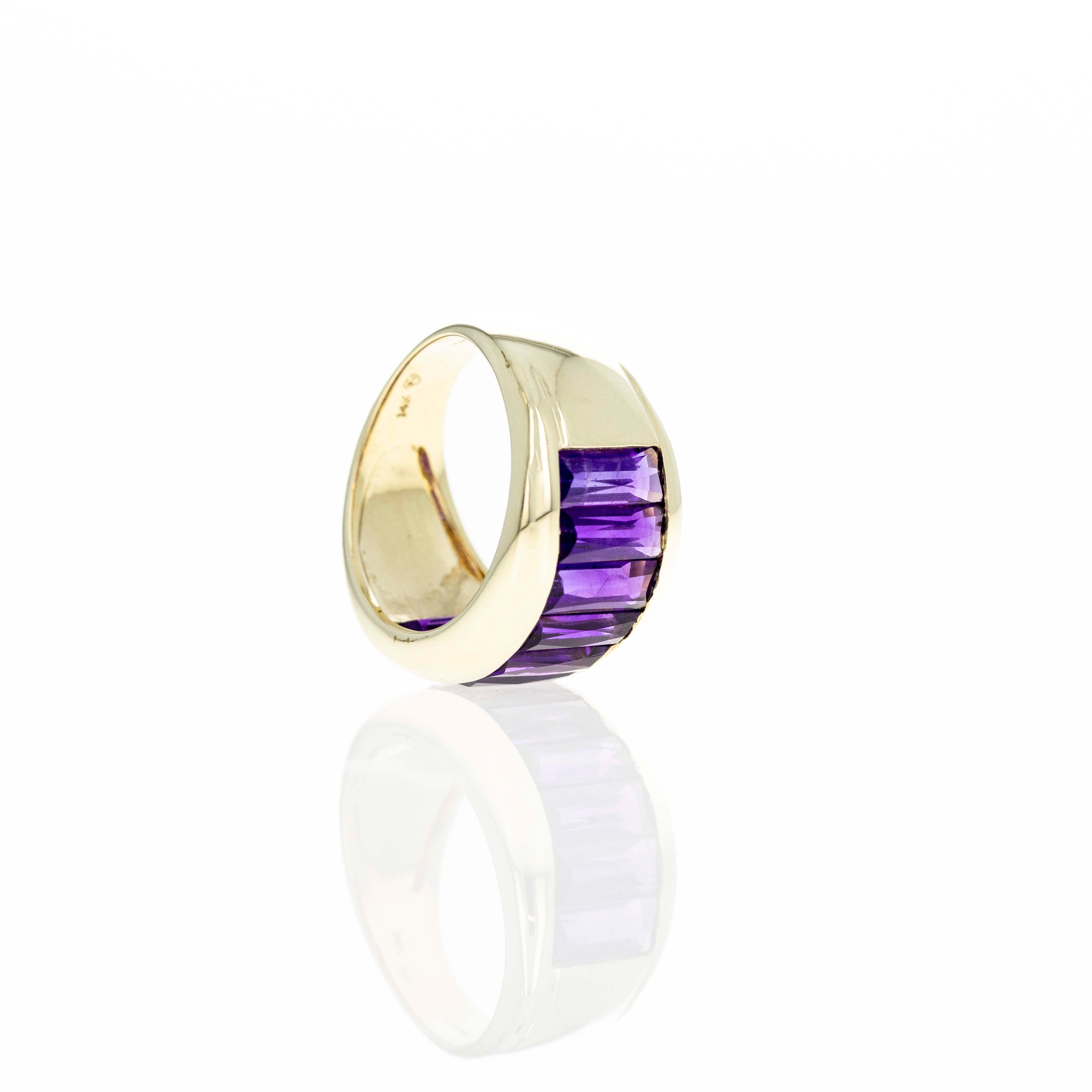 14K Yellow Gold 4 Carat Amethyst Chunky Band - Queen May