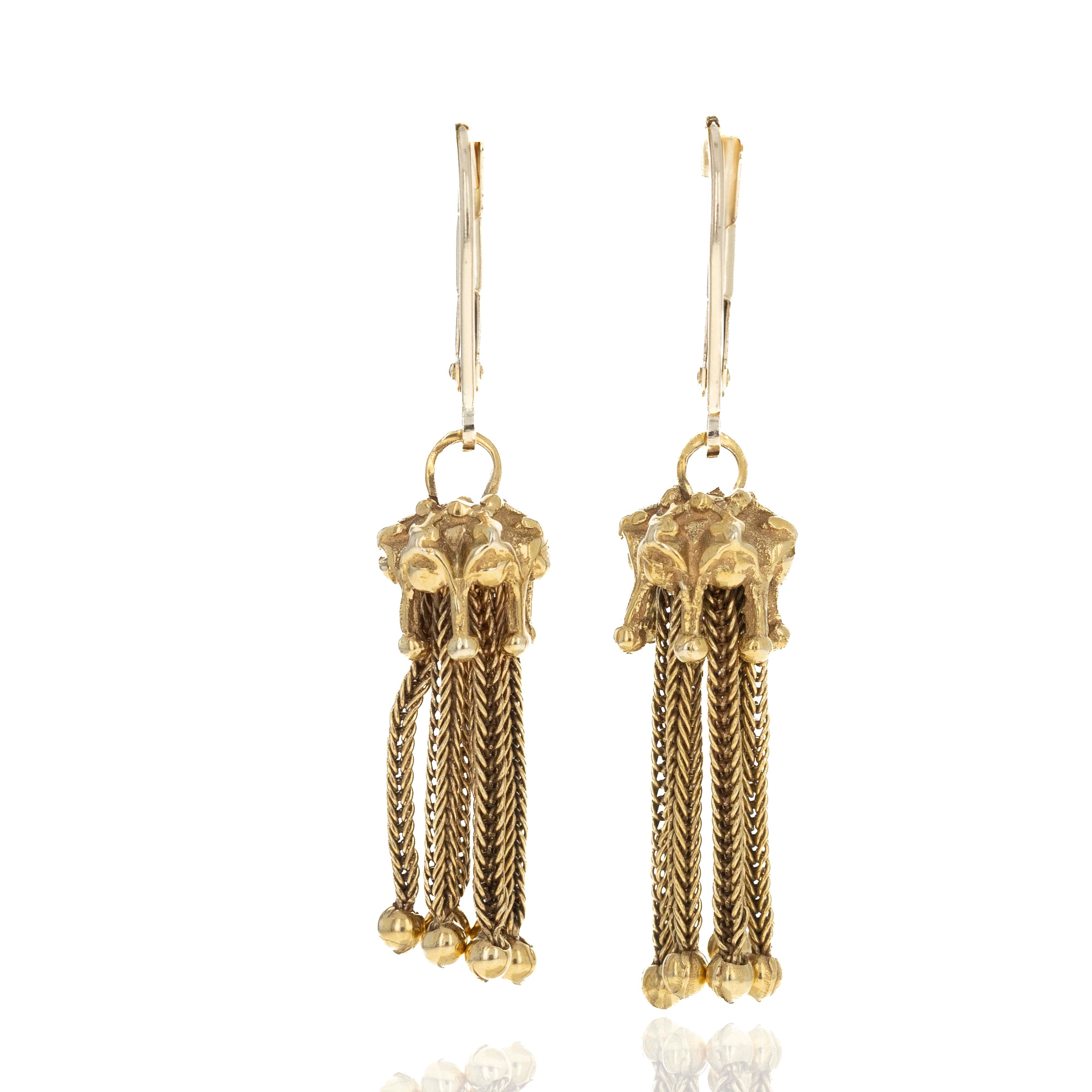 Victorian 14K Yellow Gold Textured Tassle Earrings - Queen May