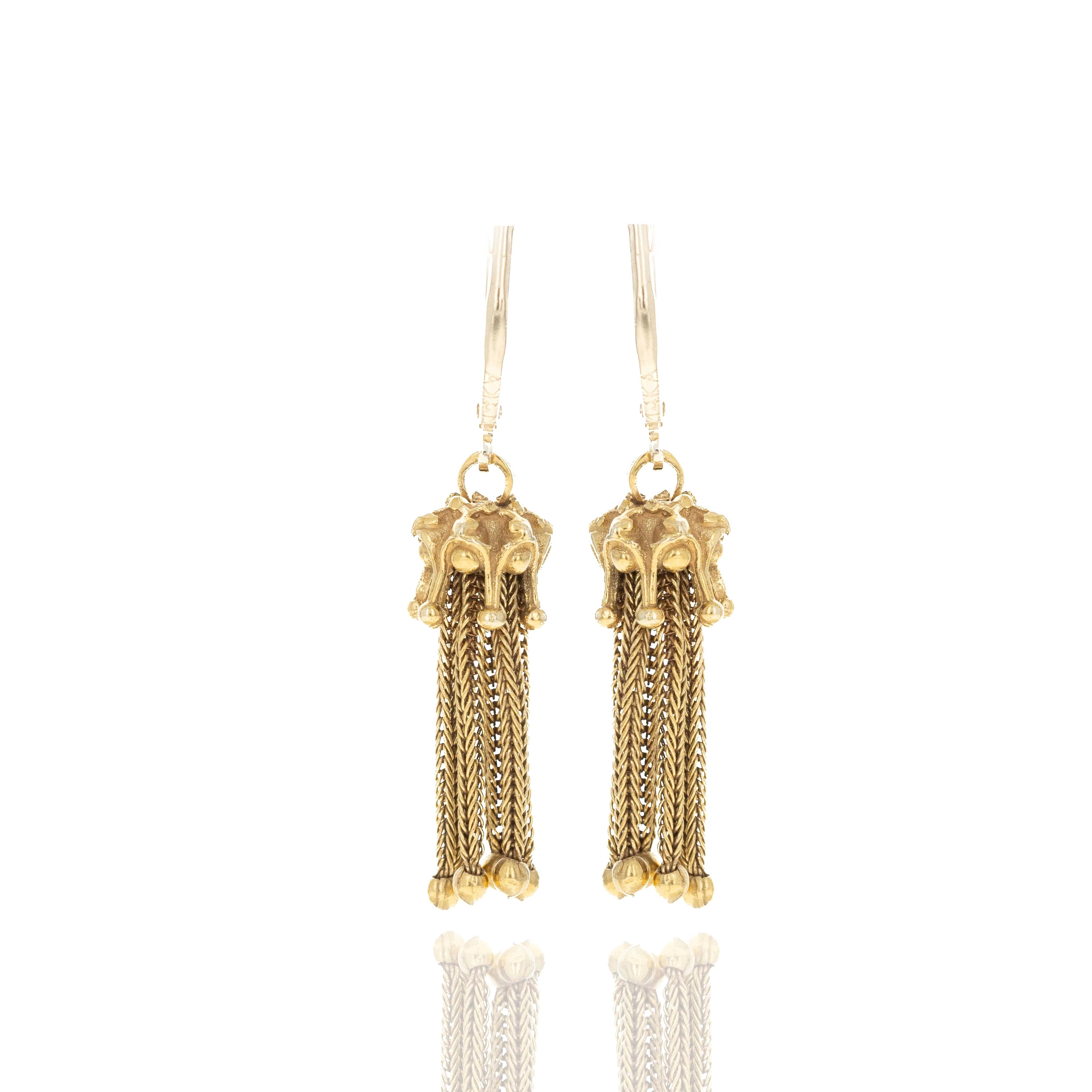 Victorian 14K Yellow Gold Textured Tassle Earrings - Queen May