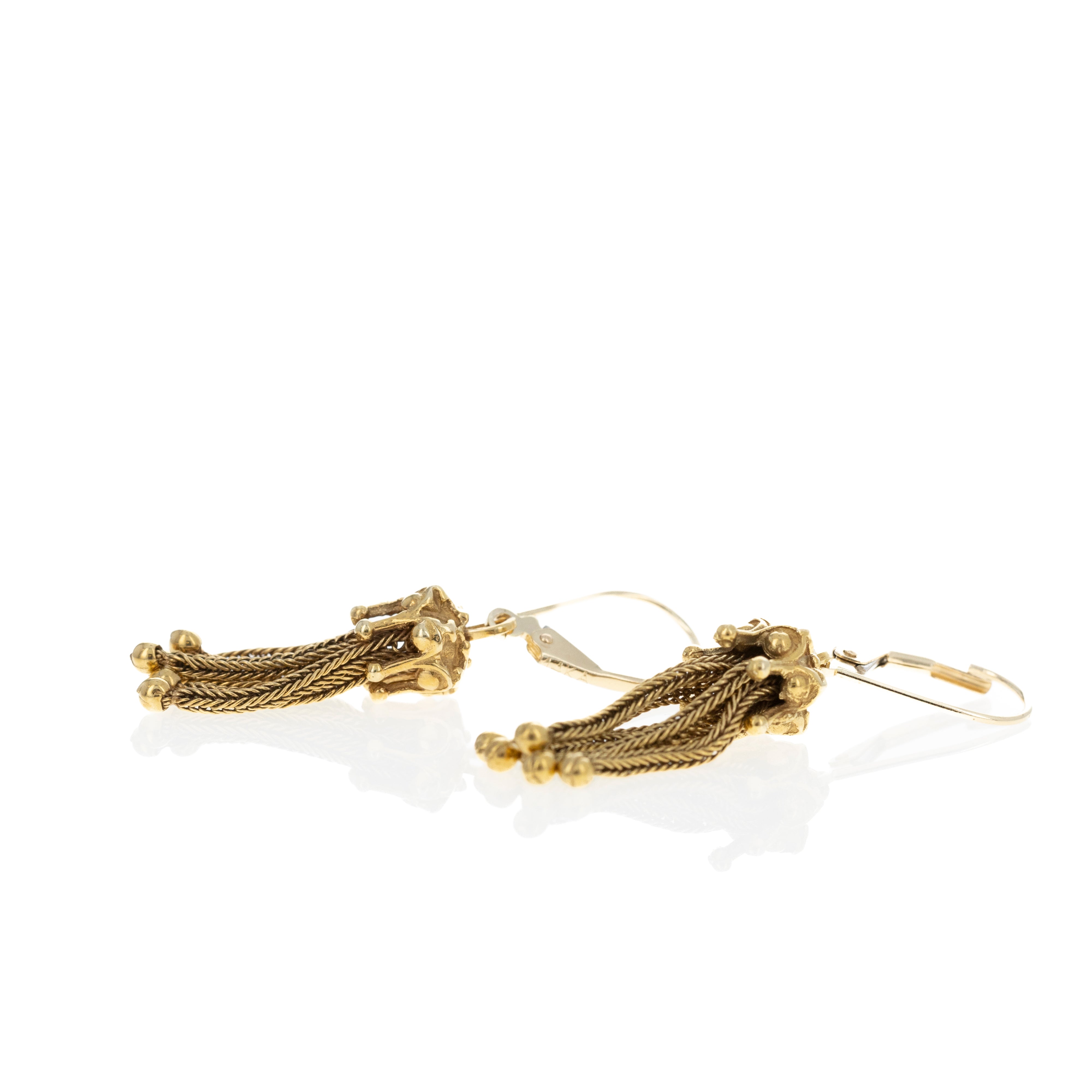 Victorian 14K Yellow Gold Textured Tassle Earrings - Queen May