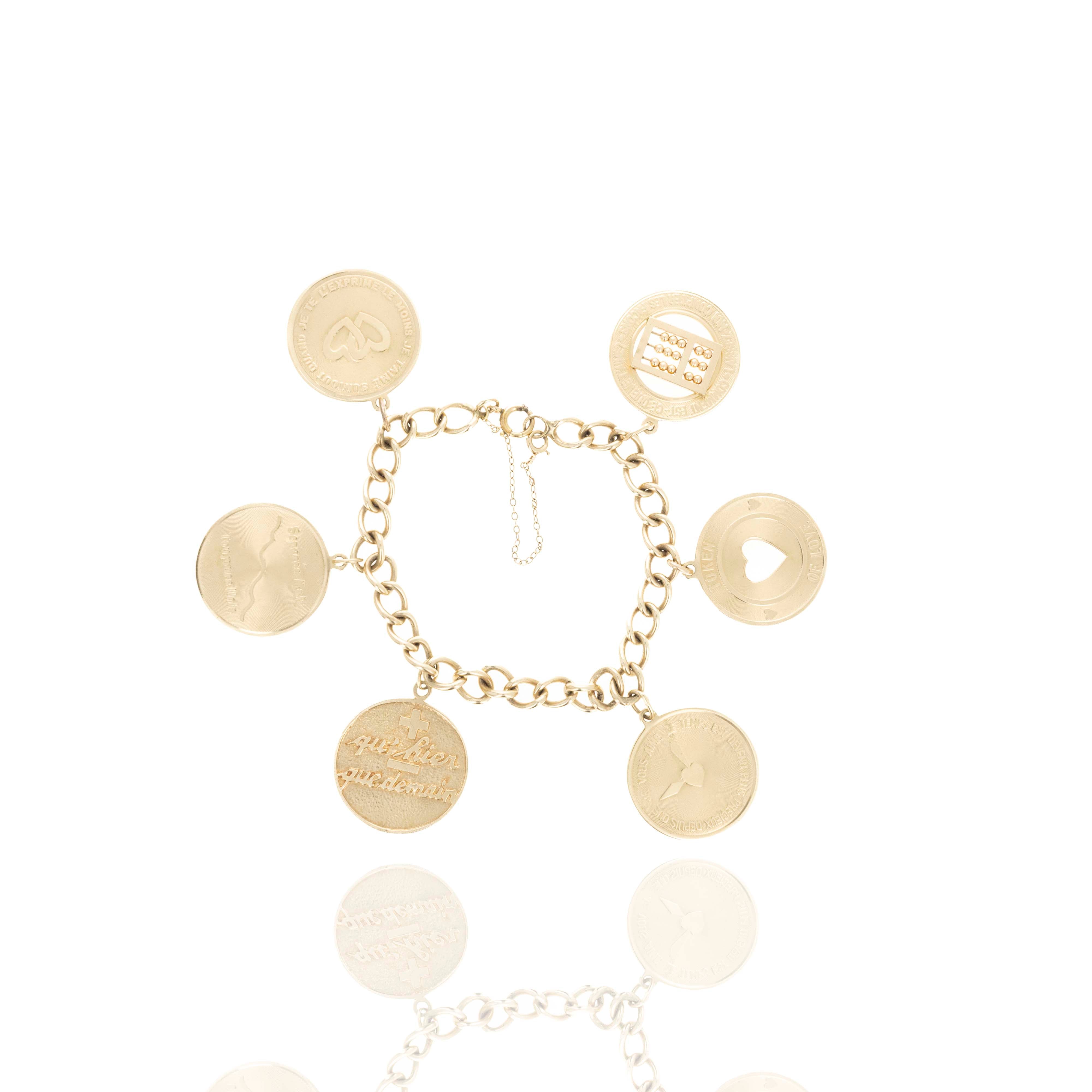 14K Vintage French Love Token Bracelet - Queen May