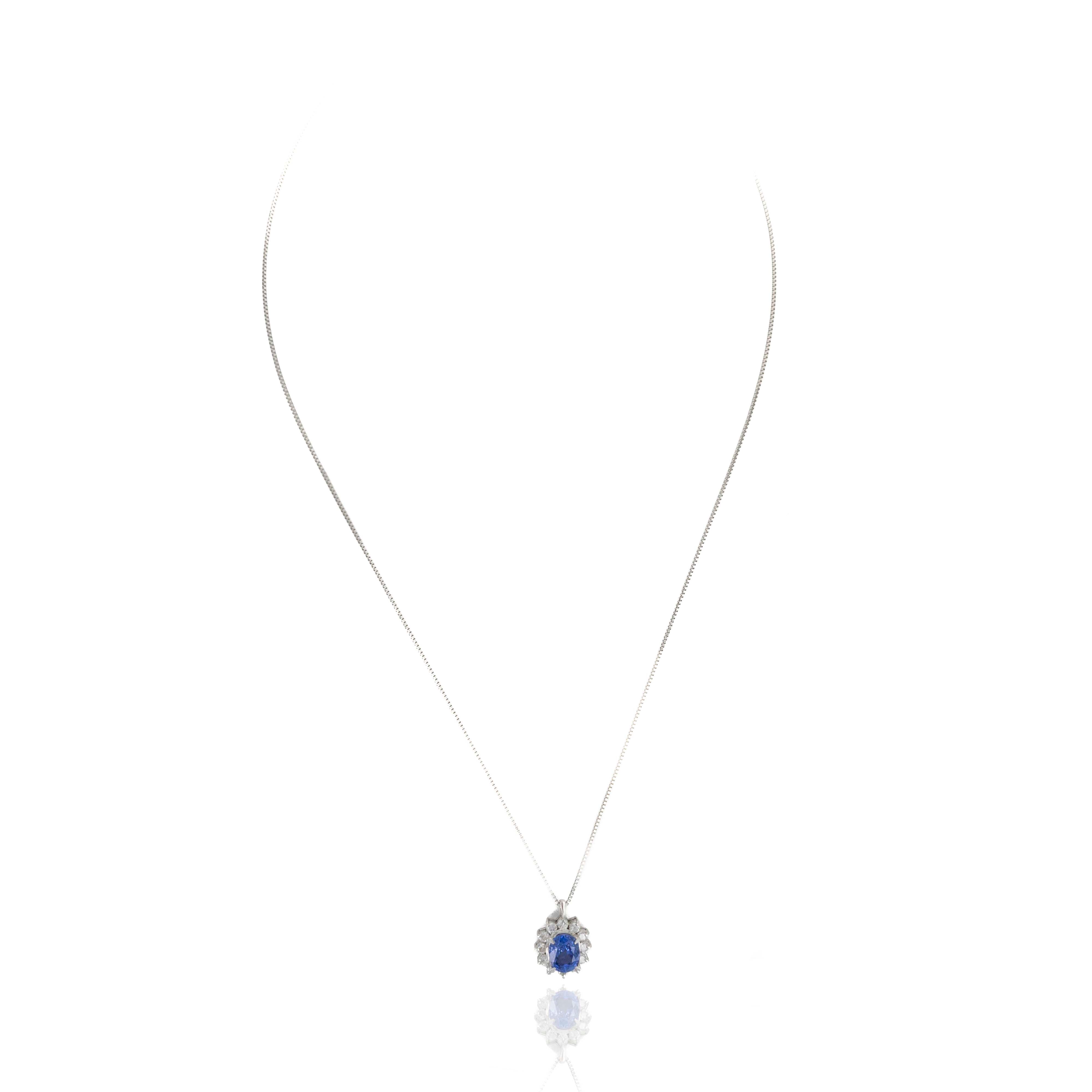 Platinum 1.78 Carat Sapphire Diamond Halo Pendant Necklace - Queen May