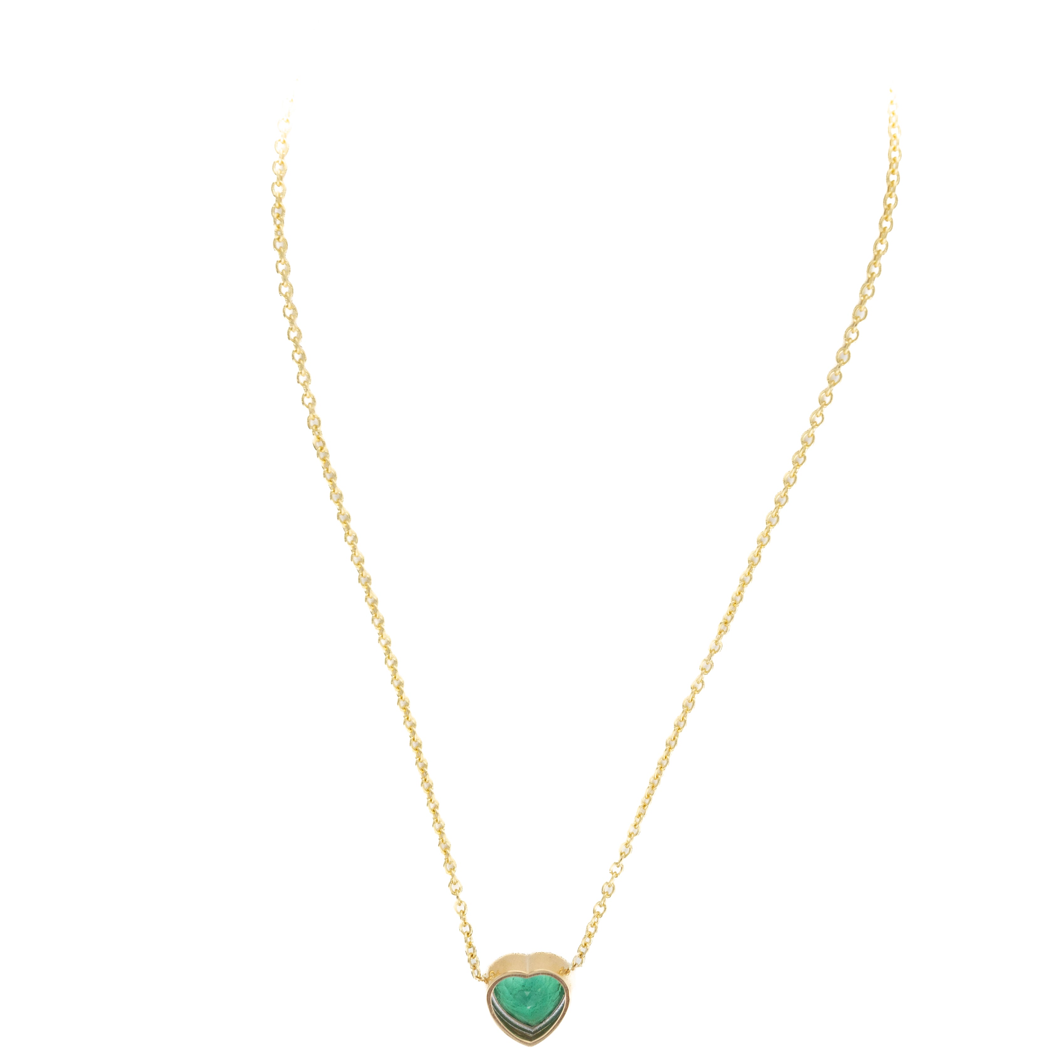 18K Yellow Gold & Platinum 7.31 Carat Heart Emerald Bezel Necklace - Queen May