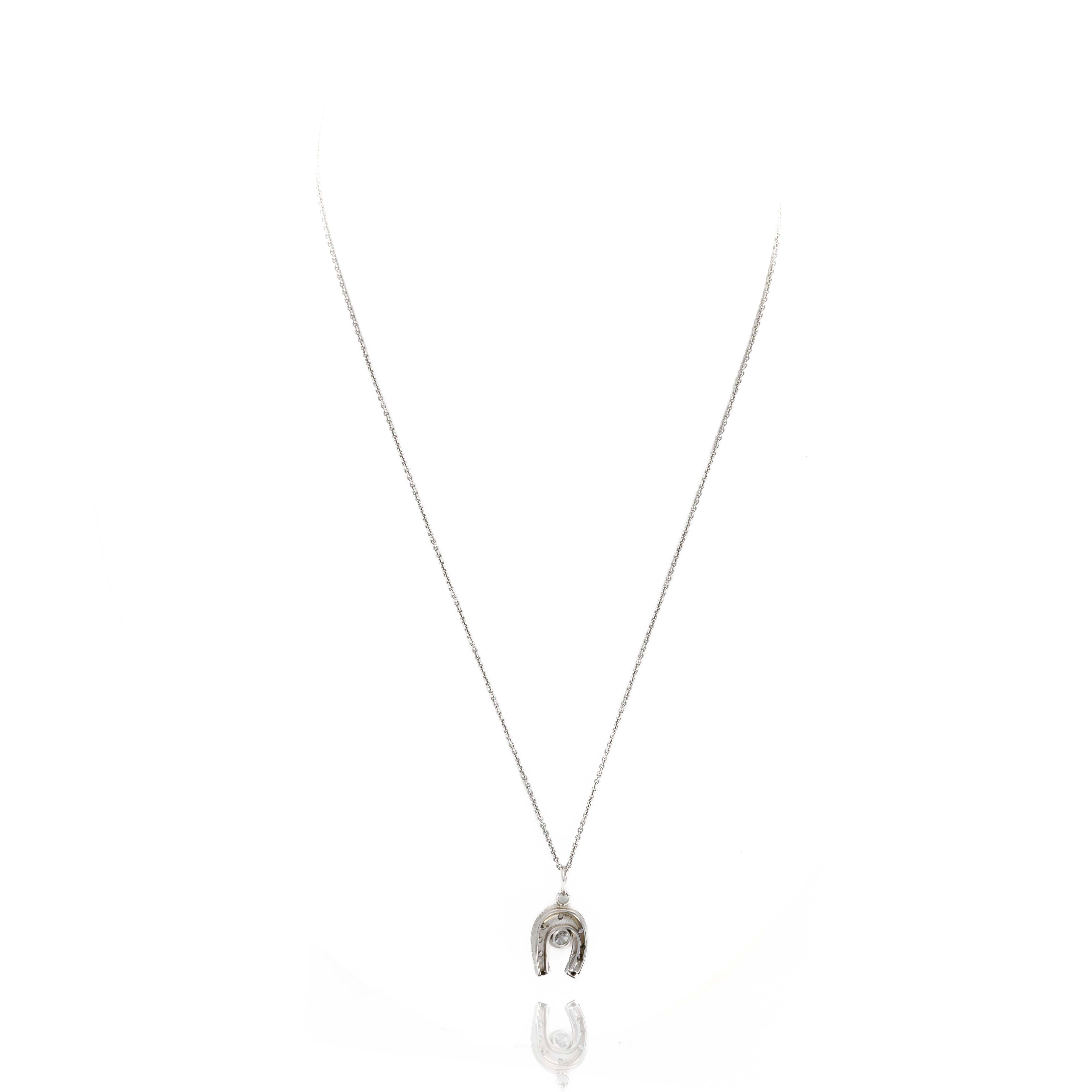 Mid Century 14K White Gold Diamond Horseshoe Pendant Necklace - Queen May