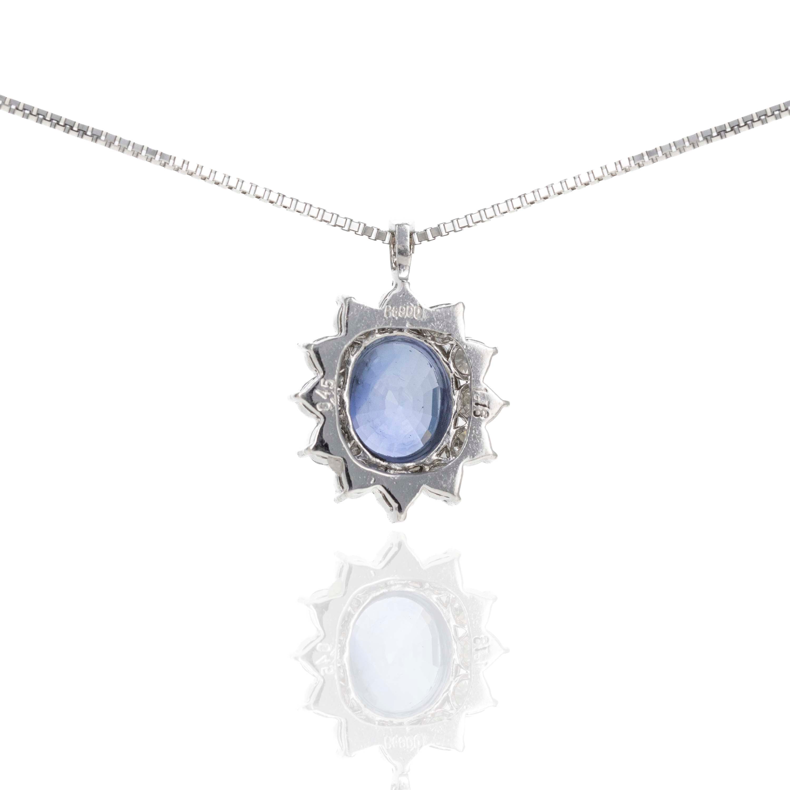 Platinum 1.78 Carat Sapphire Diamond Halo Pendant Necklace - Queen May