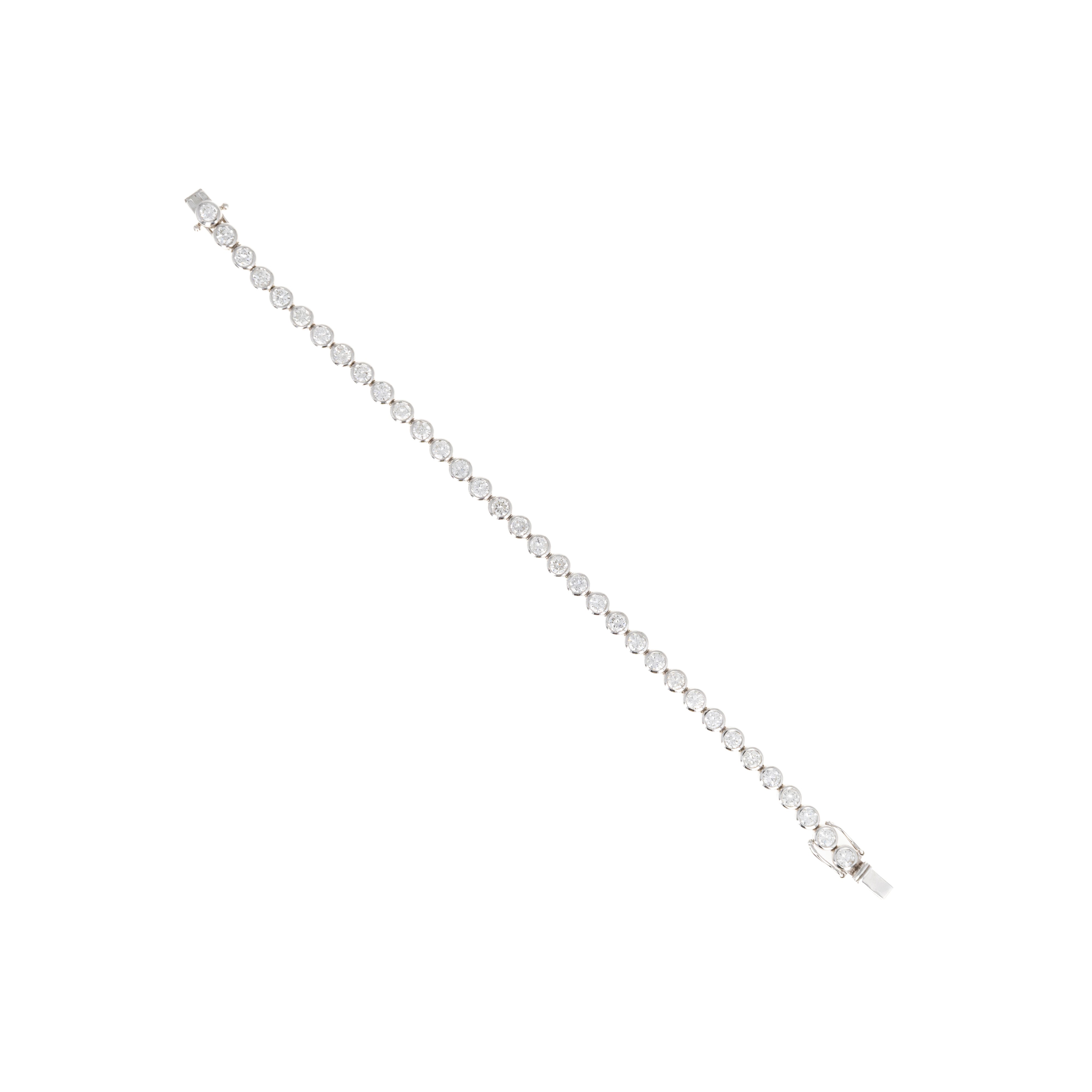 14K White Gold 5.50 Carat Round Diamond Bezel Tennis Bracelet - Queen May