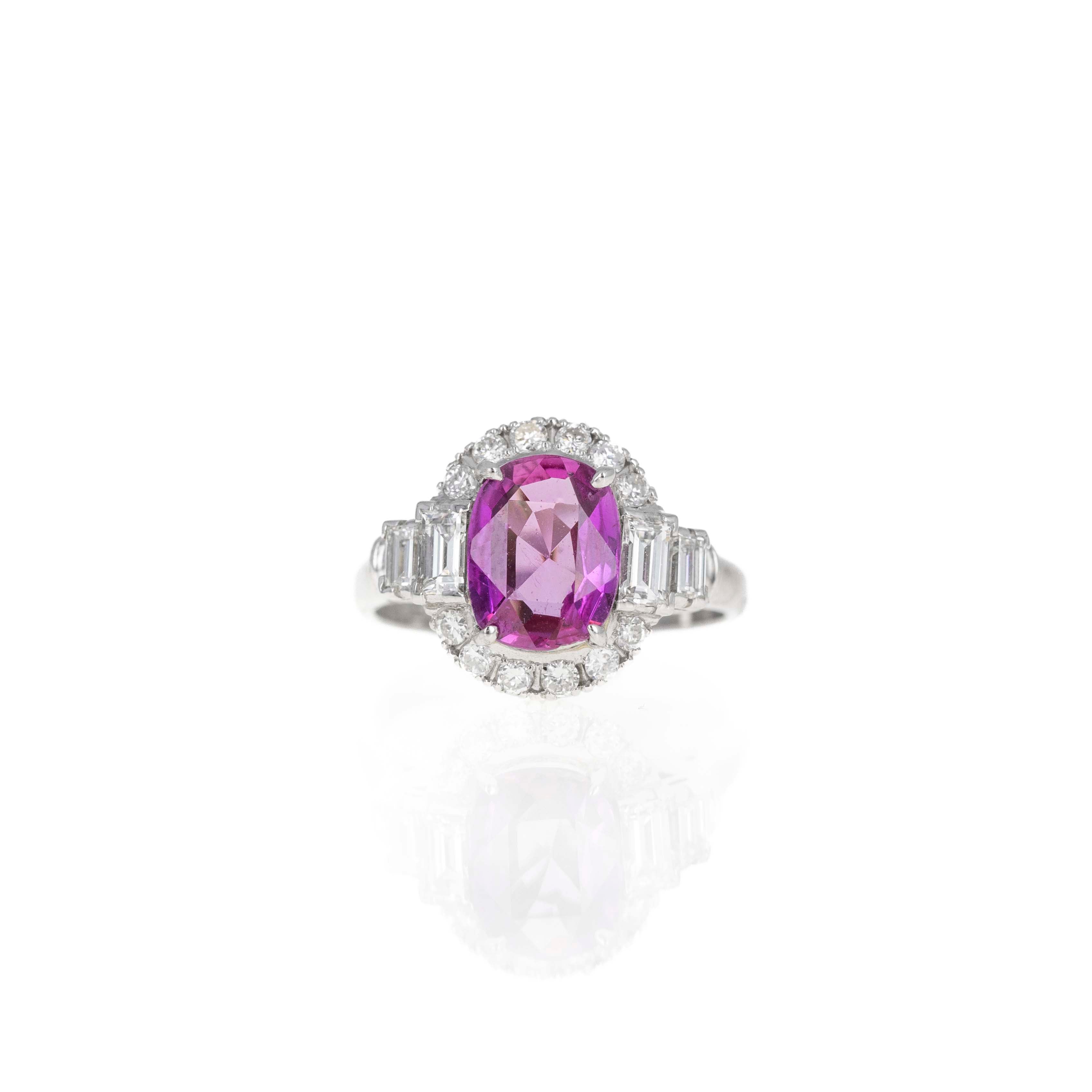 1.31 Carat Cushion Pink Sapphire Diamond Ring - Queen May