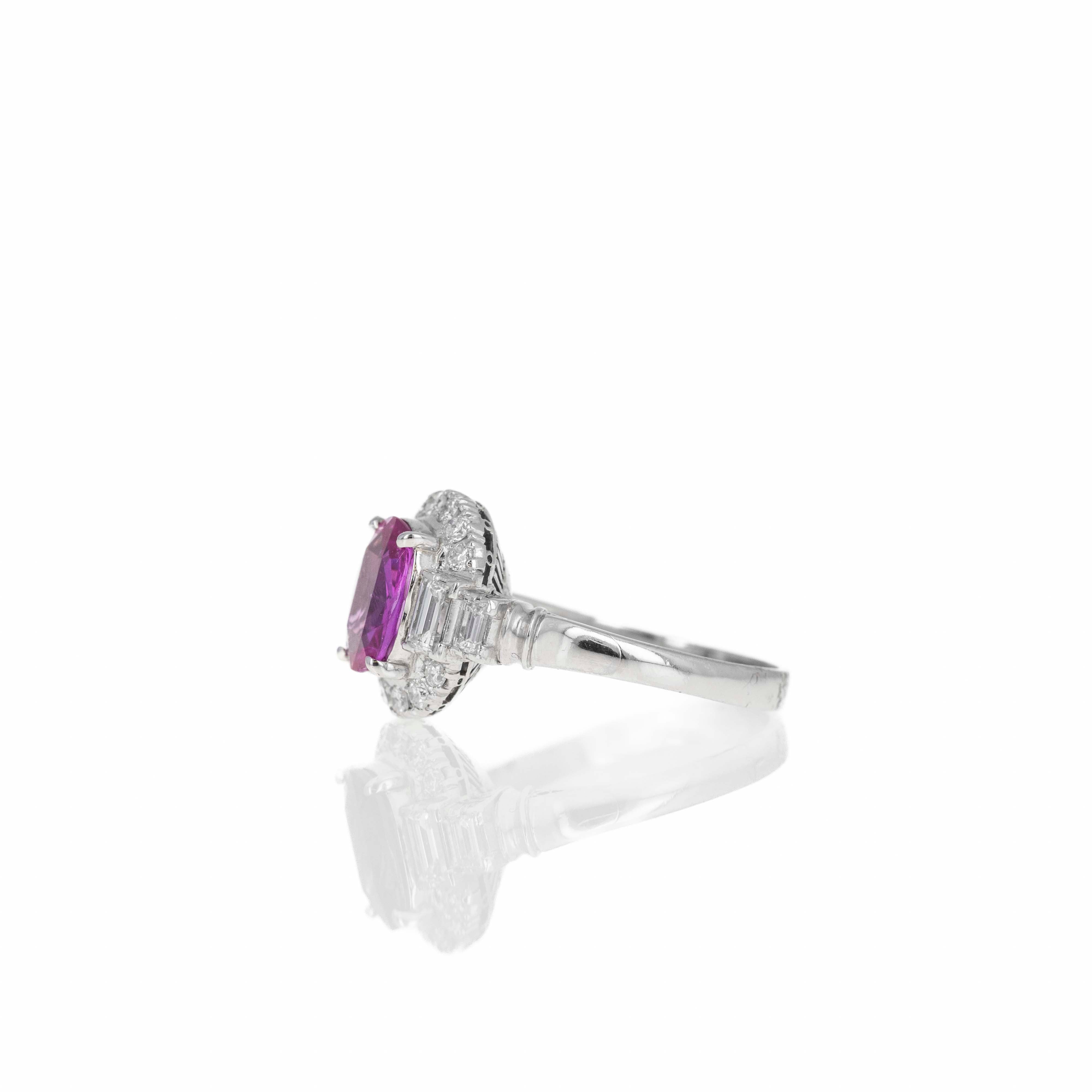 1.31 Carat Cushion Pink Sapphire Diamond Ring - Queen May