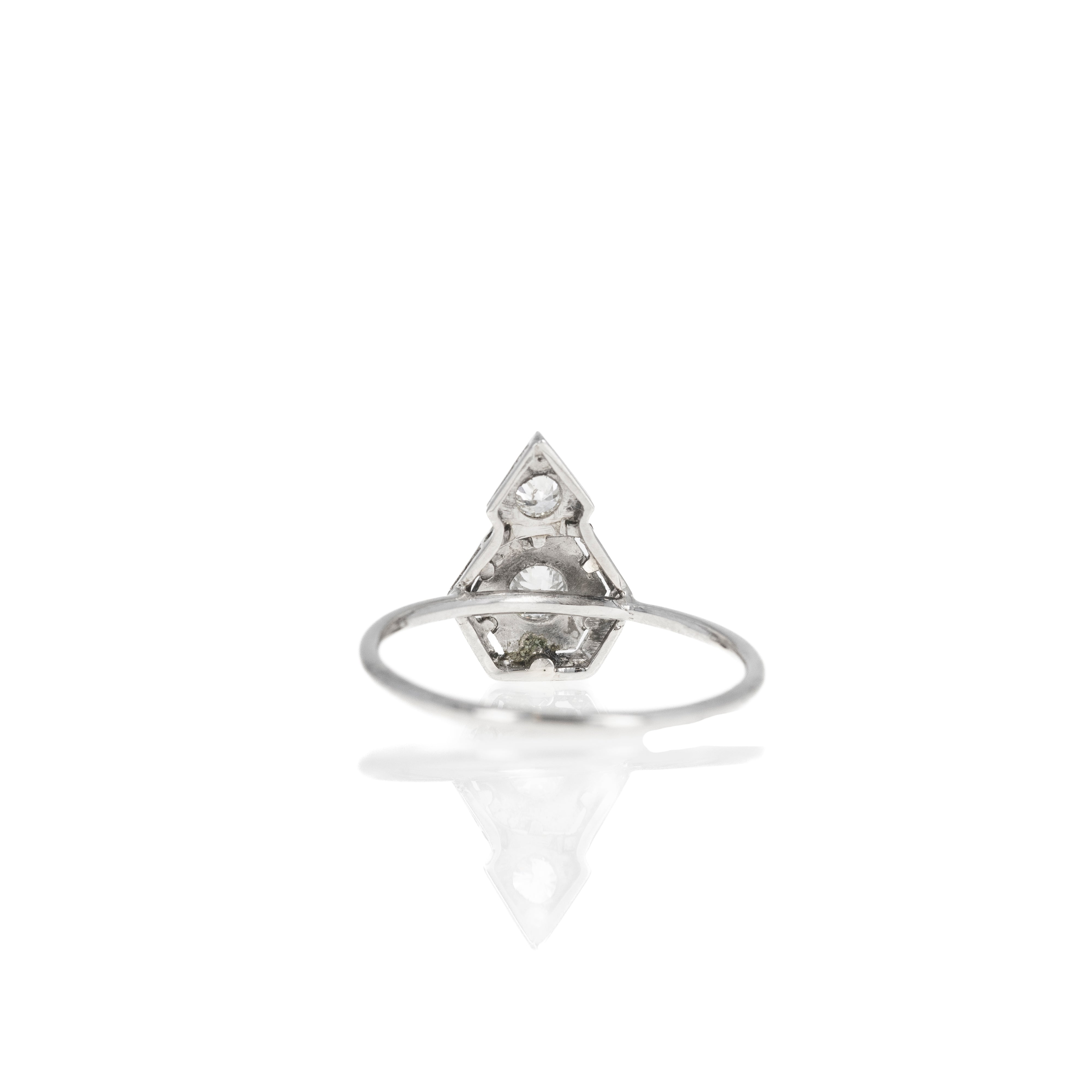 Art Deco 14K White Gold Old European Cut Diamond Filigree Stick Pin Conversion Ring - Queen May