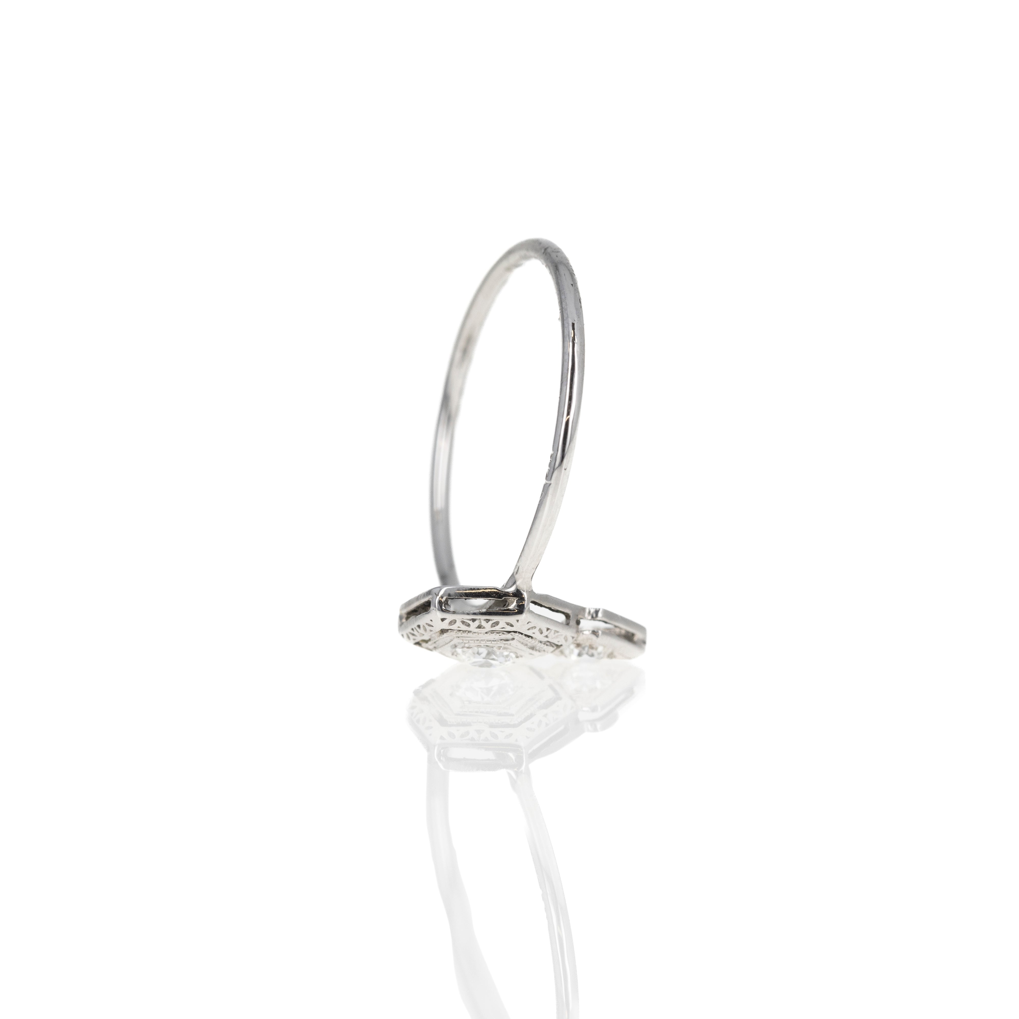 Art Deco 14K White Gold Old European Cut Diamond Filigree Stick Pin Conversion Ring - Queen May