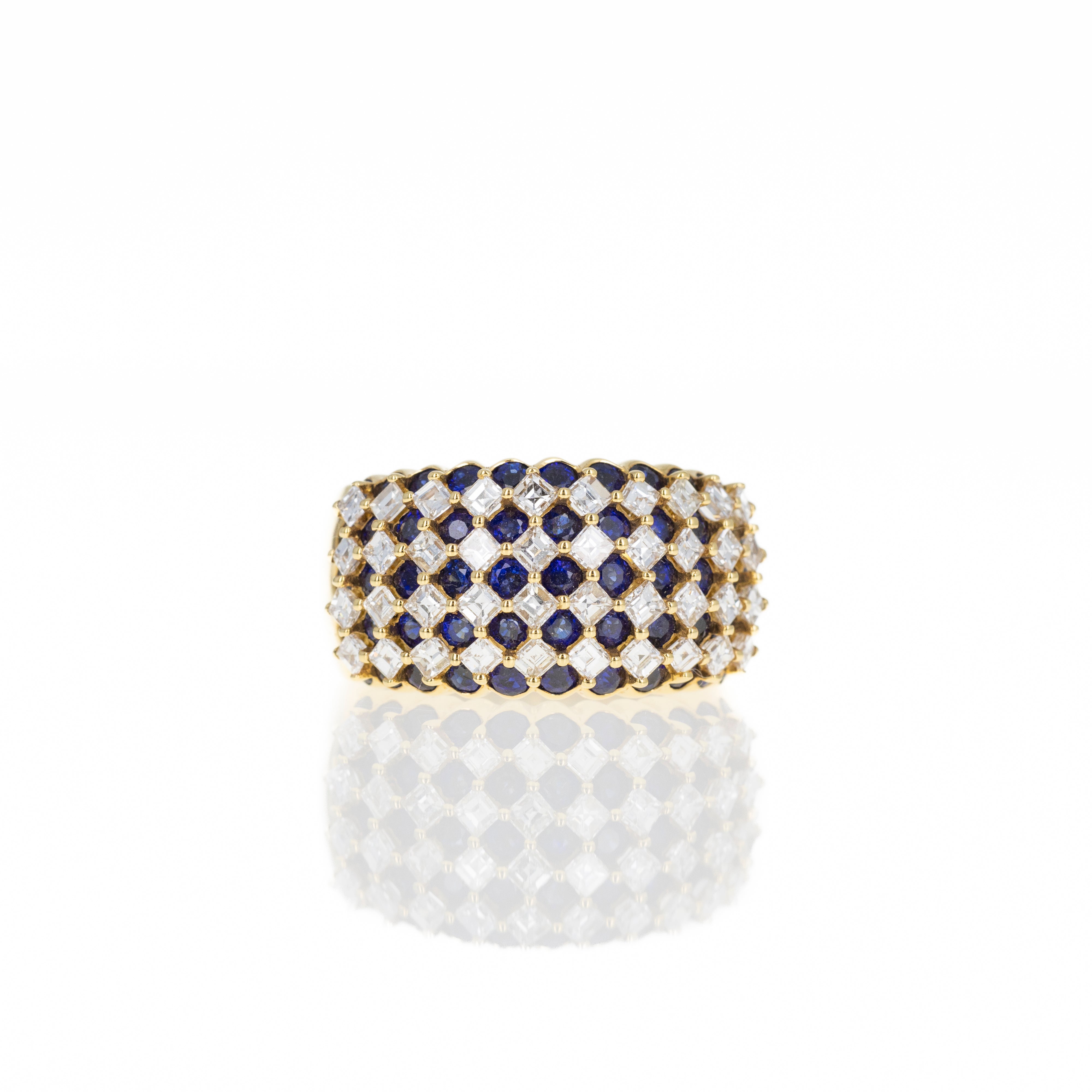 Retro Asscher Diamond Natural Sapphire Pave Wide Band - Queen May