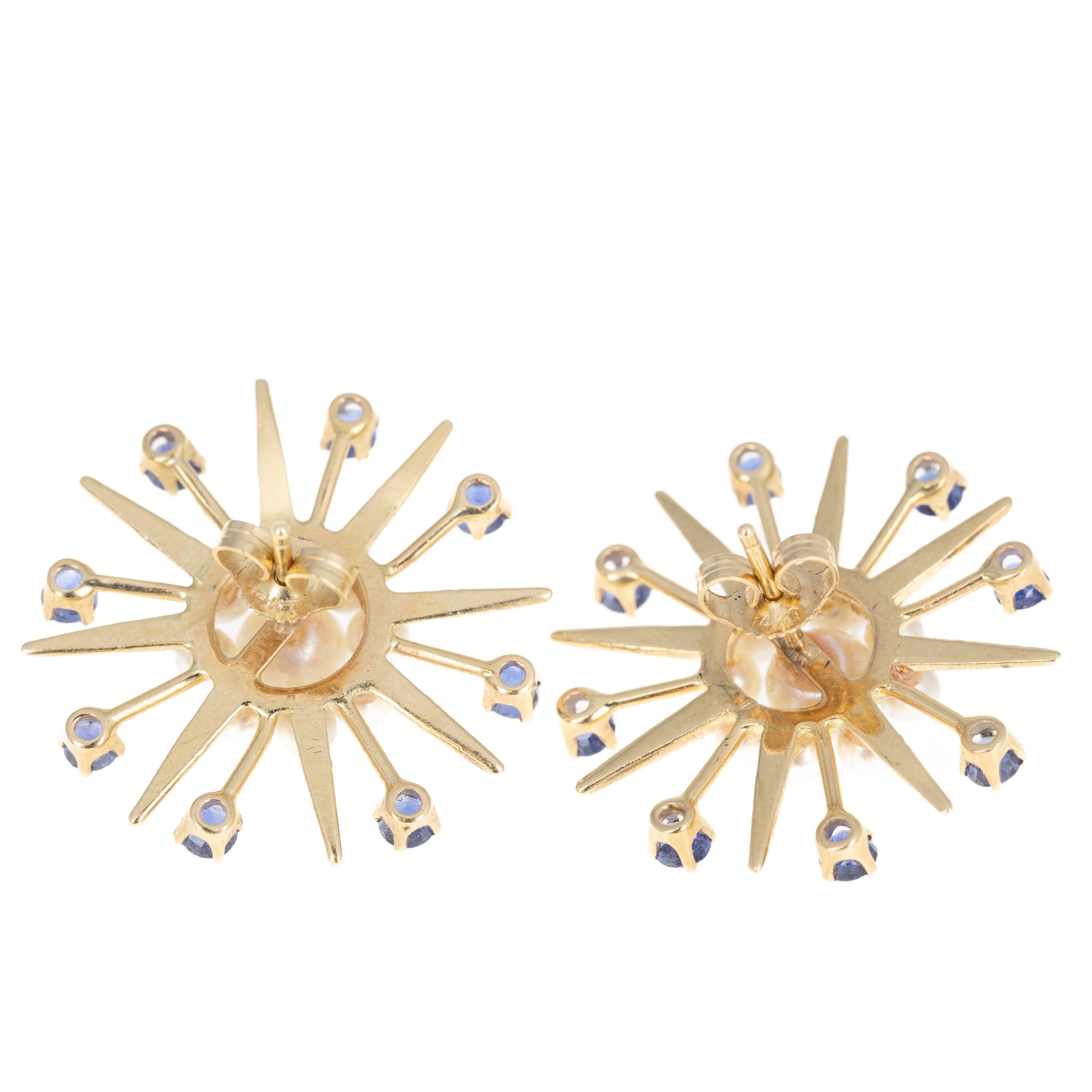 Vintage 14K Yellow Gold 1 Carat Sapphire Cultured Pearl Star Earrings - Queen May