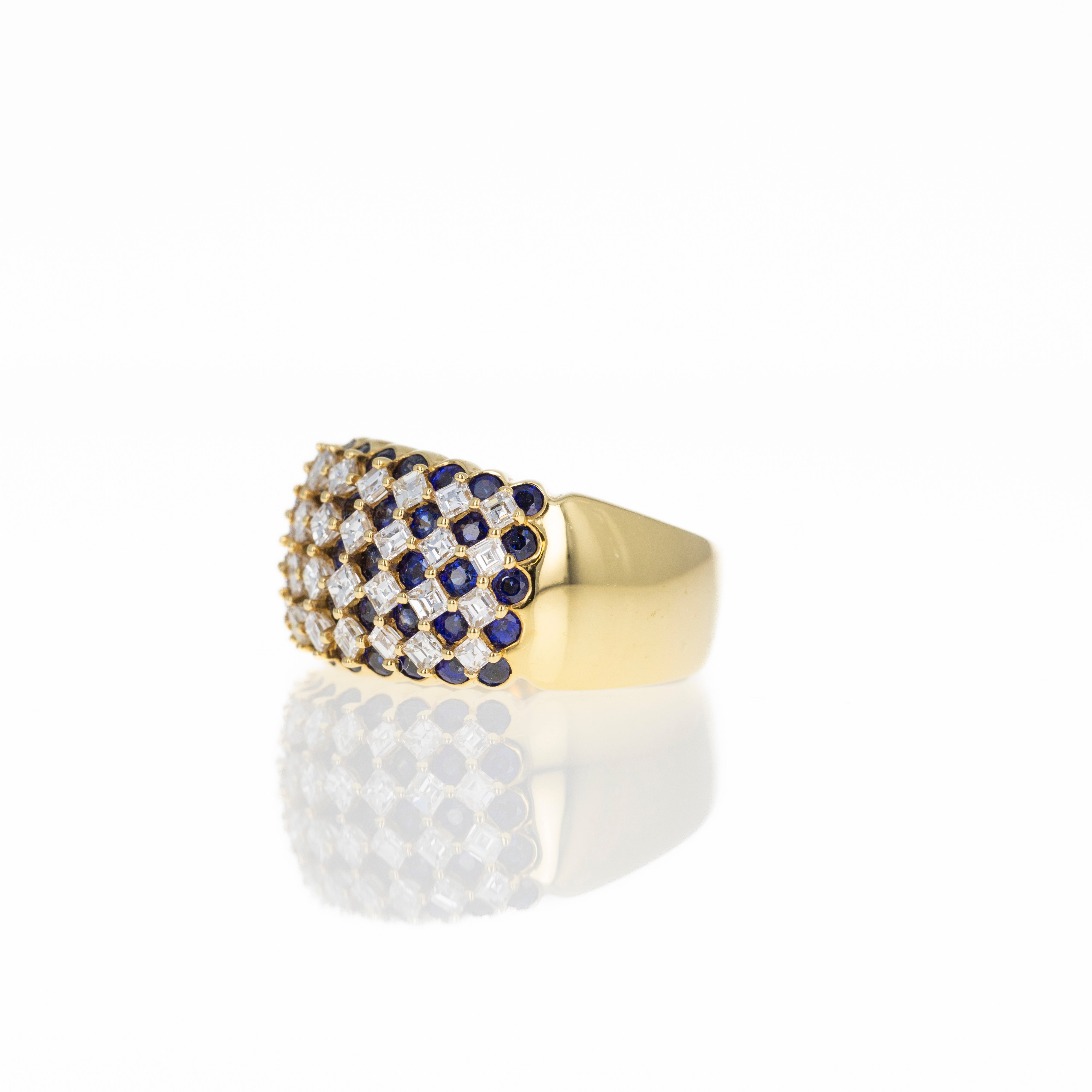 Retro Asscher Diamond Natural Sapphire Pave Wide Band - Queen May