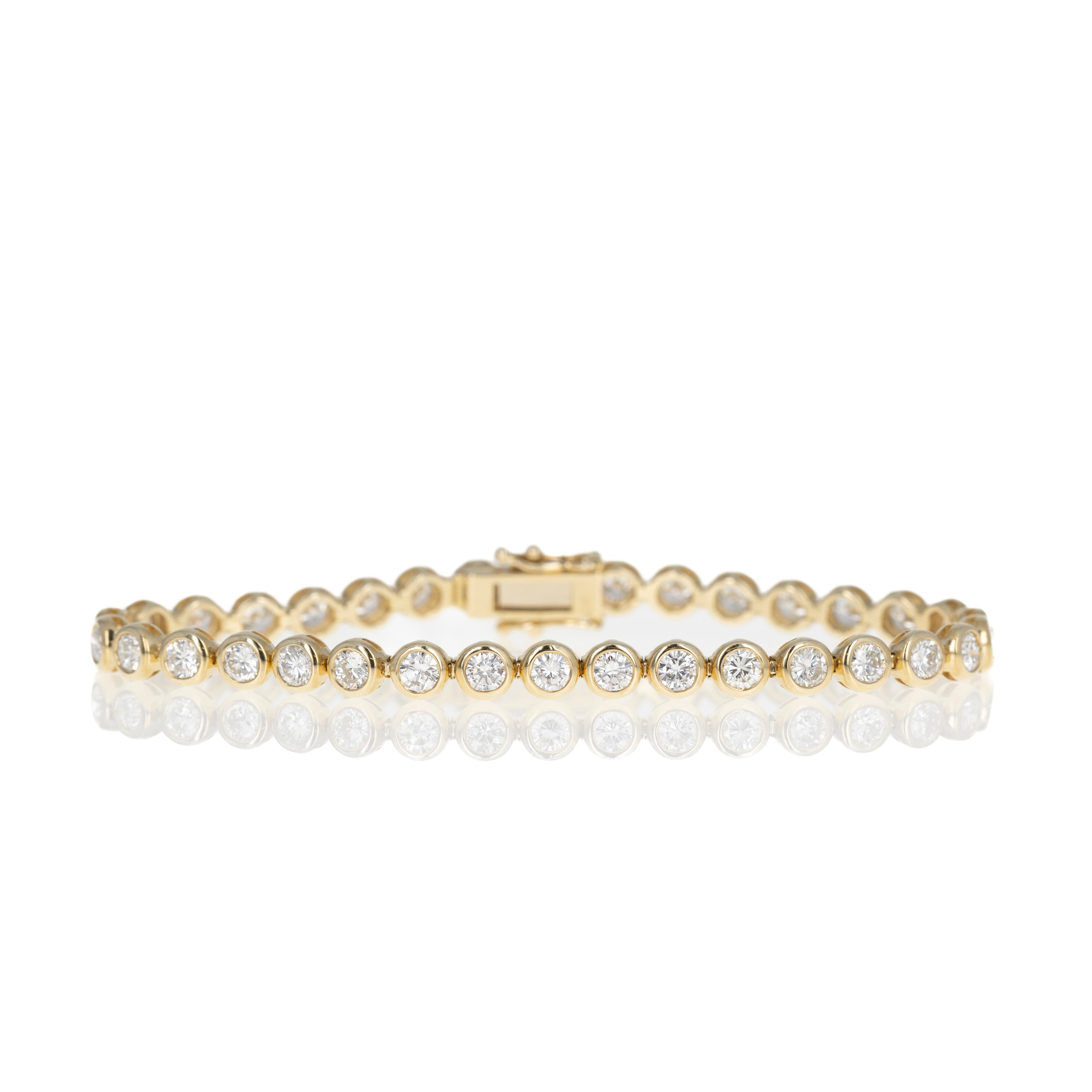 14K Yellow Gold 5.48 Carat Round Diamond Bezel Tennis Bracelet - Queen May