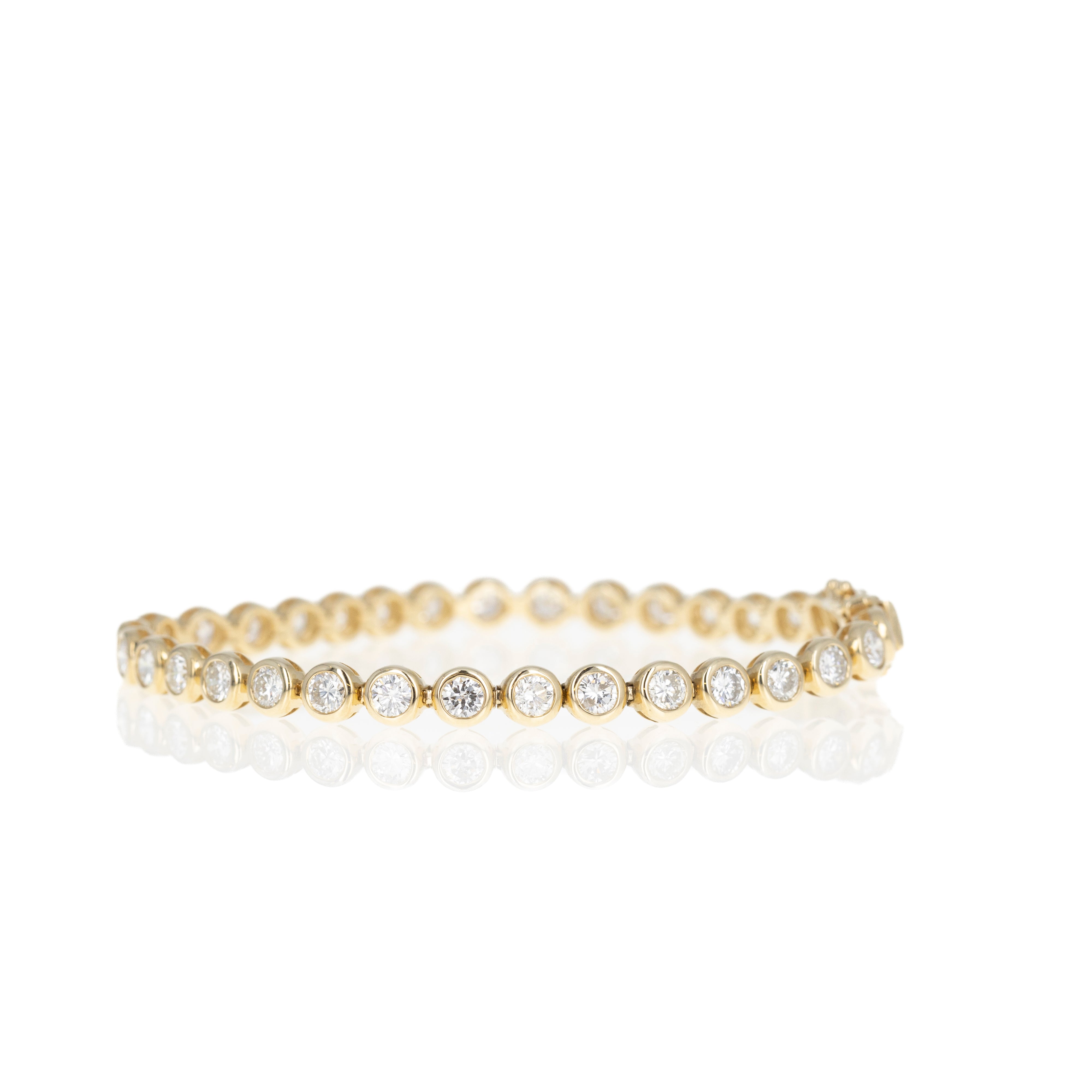 14K Yellow Gold 5.48 Carat Round Diamond Bezel Tennis Bracelet - Queen May