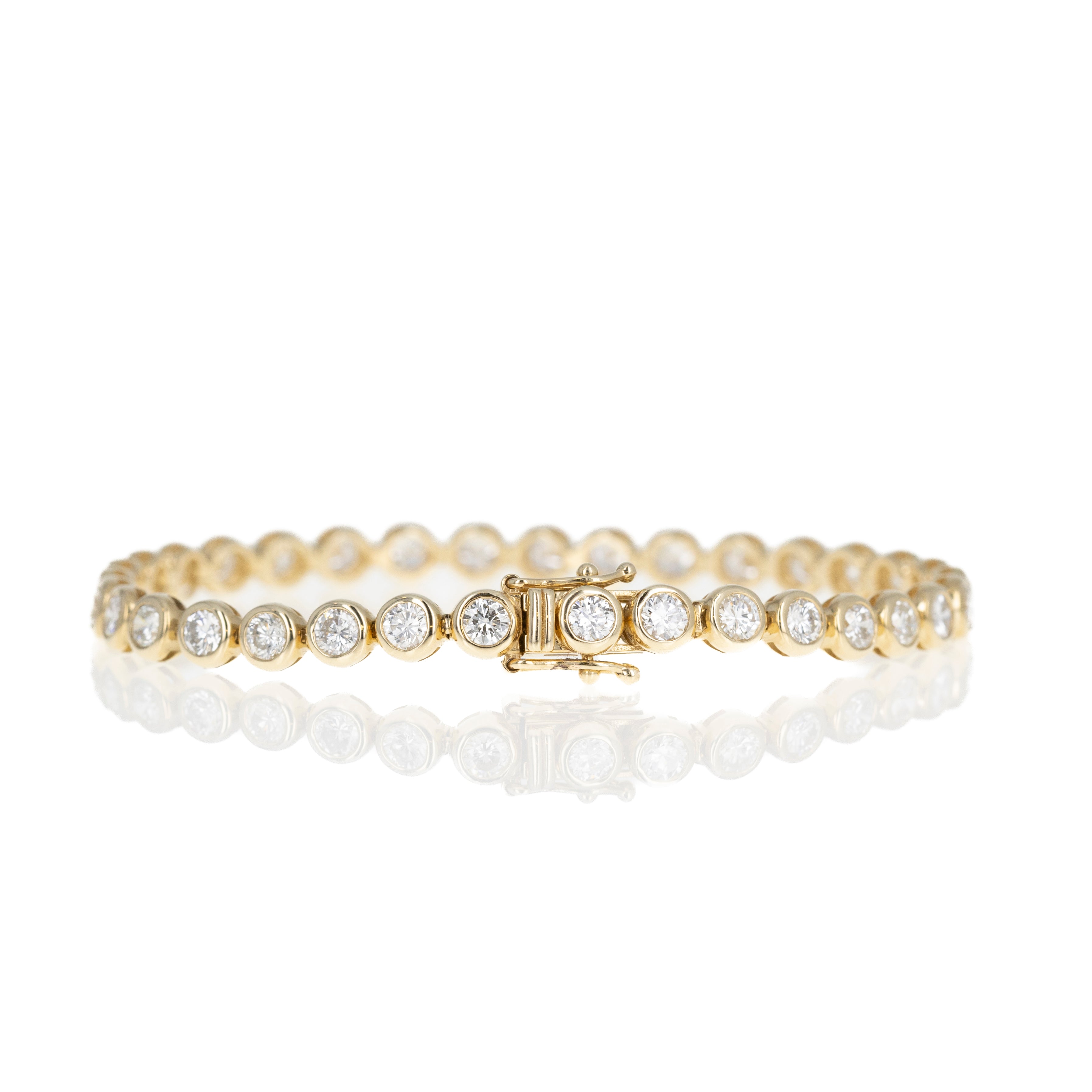 14K Yellow Gold 5.48 Carat Round Diamond Bezel Tennis Bracelet - Queen May