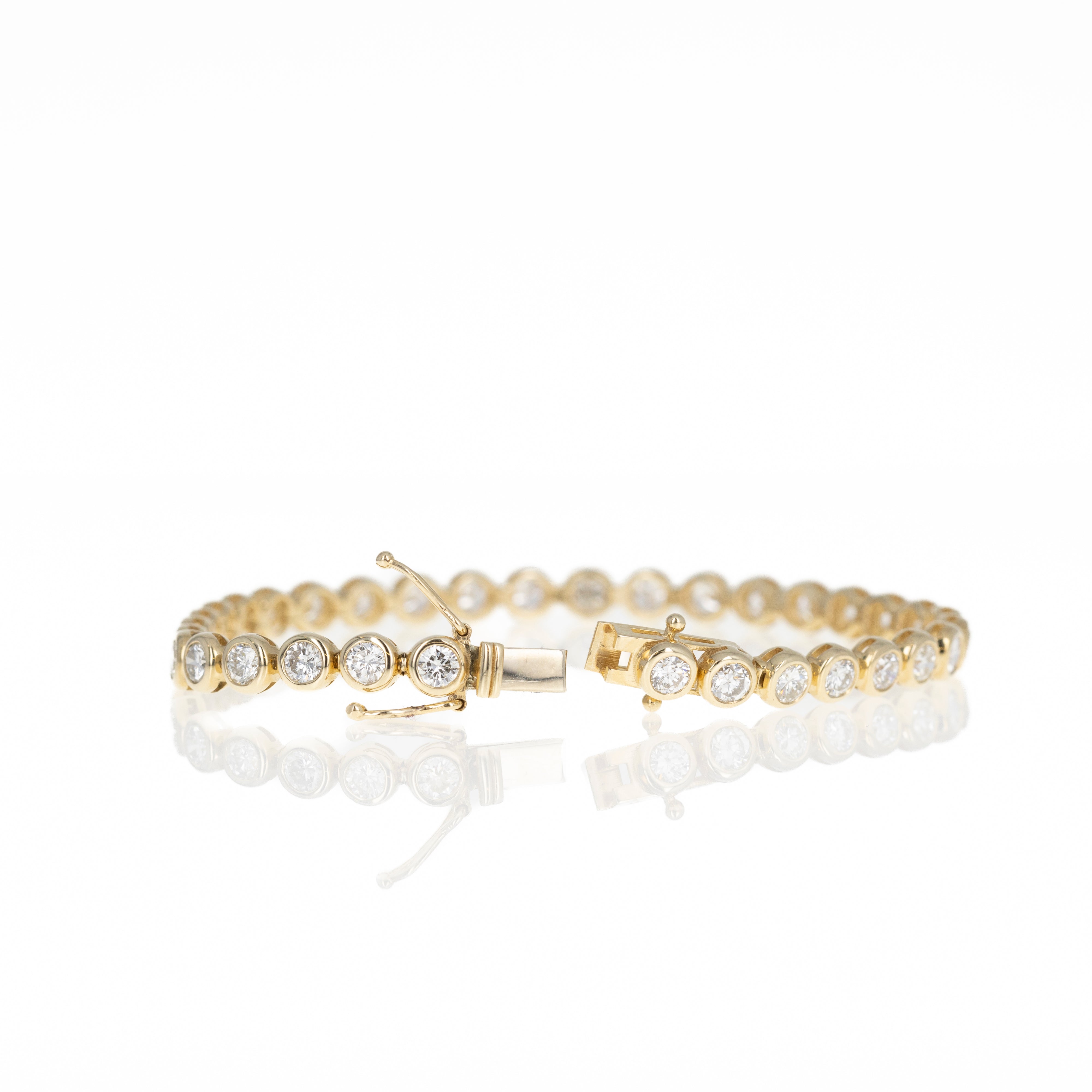 14K Yellow Gold 5.48 Carat Round Diamond Bezel Tennis Bracelet - Queen May